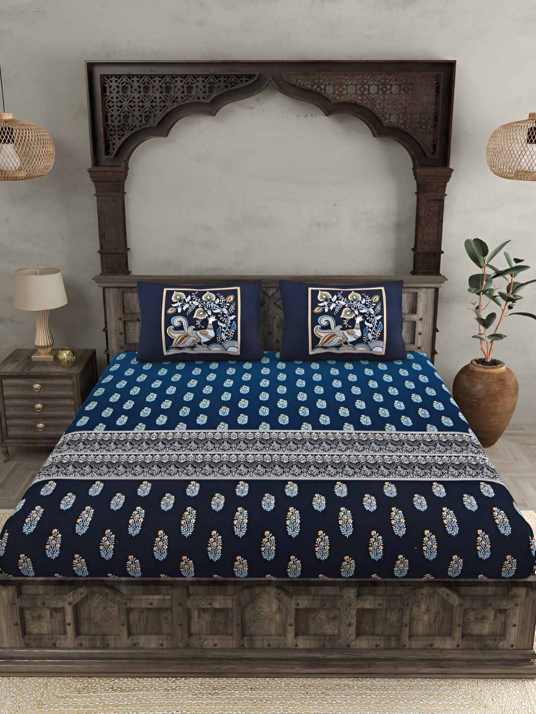 JAIPUR FABRIC Blue & White Ethnic Motifs Cotton 300 TC King Bedsheet with 2 Pillow Covers
JAIPUR FABRIC Blue & White Ethnic Motifs Cotton 300 TC King Bedsheet with 2 Pillow Covers