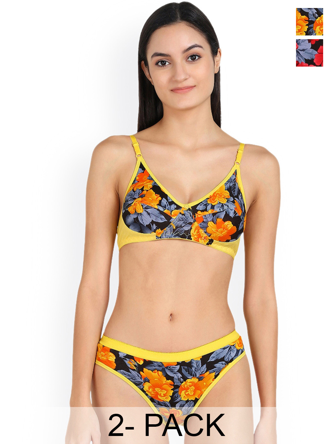 PIBU Pack Of 2 Printed Cotton Lingerie Set, Yellow 
PIBU Pack Of 2 Printed Cotton Lingerie Set, Yellow
