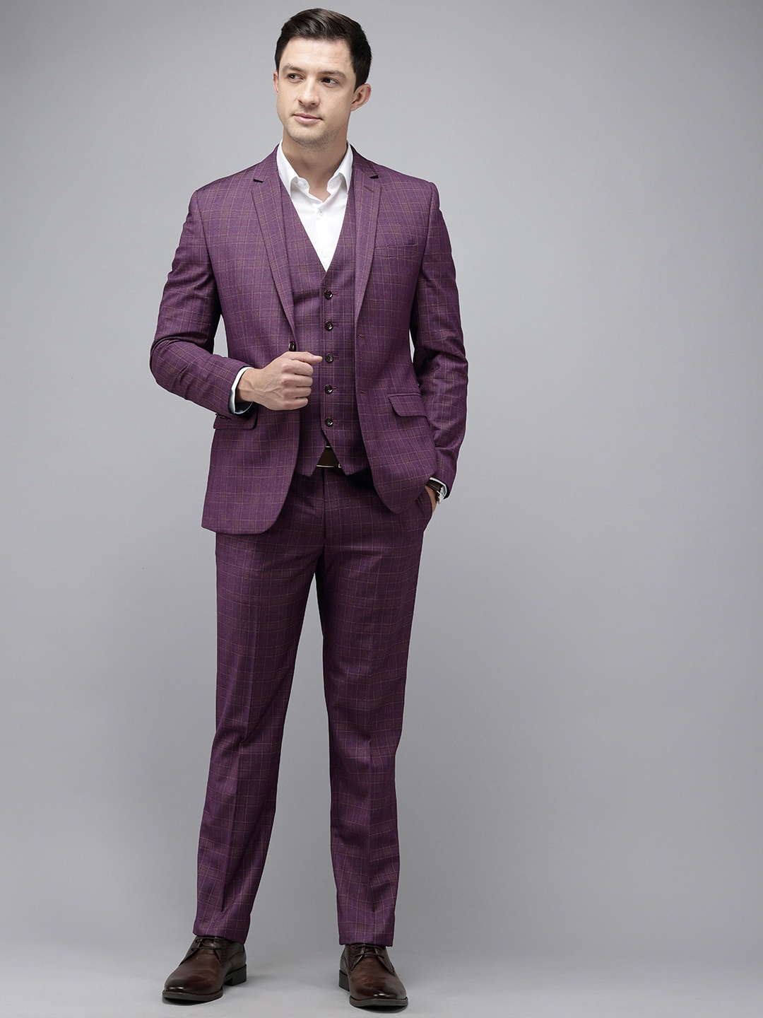 Park Avenue Super Slim Fit Checked Notched Lapel Single-Breasted Formal 3 Piece Suits, Violet
Park Avenue Super Slim Fit Checked Notched Lapel Single-Breasted Formal 3 Piece Suits, Violet
