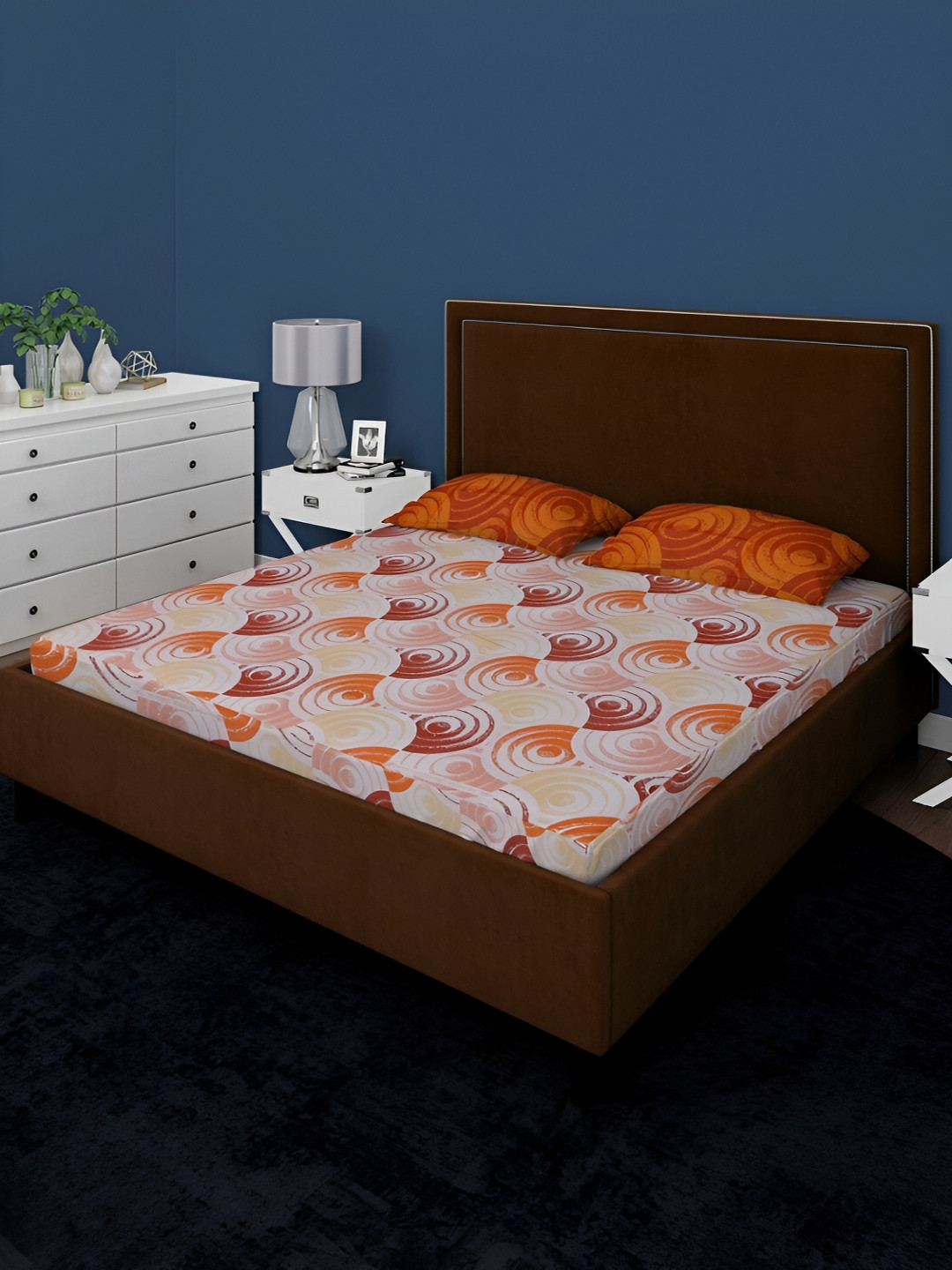 BOMBAY DYEING White & Orange Geometric 104 TC Cotton Queen Bedsheet with 2 Pillow Covers
BOMBAY DYEING White & Orange Geometric 104 TC Cotton Queen Bedsheet with 2 Pillow Covers