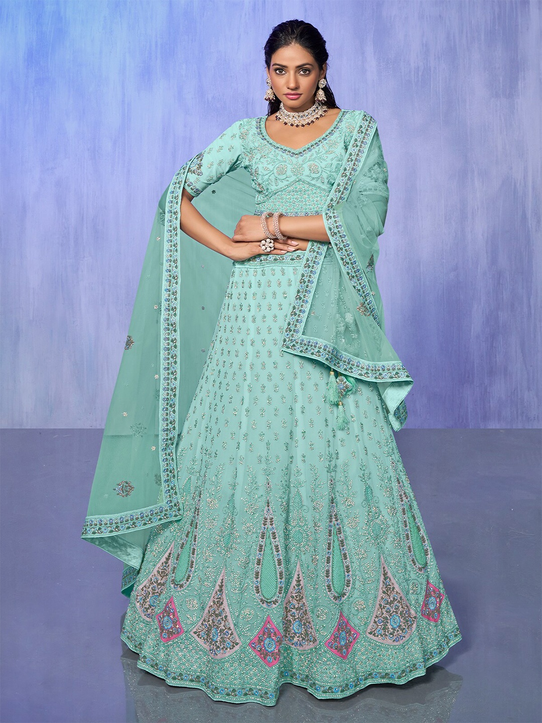 ODETTE Embellished Beads and Stones Semi-Stitched Lehenga & Blouse With Dupatta, Sea green
ODETTE Embellished Beads and Stones Semi-Stitched Lehenga & Blouse With Dupatta, Sea green