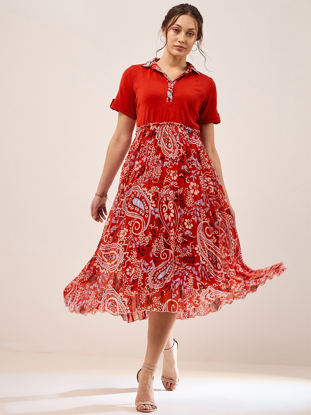 Antheaa Red Ethnic Motifs Printed Shirt Collar Roll-Up Sleeves Pleated A-Line Midi Dress
Antheaa Red Ethnic Motifs Printed Shirt Collar Roll-Up Sleeves Pleated A-Line Midi Dress