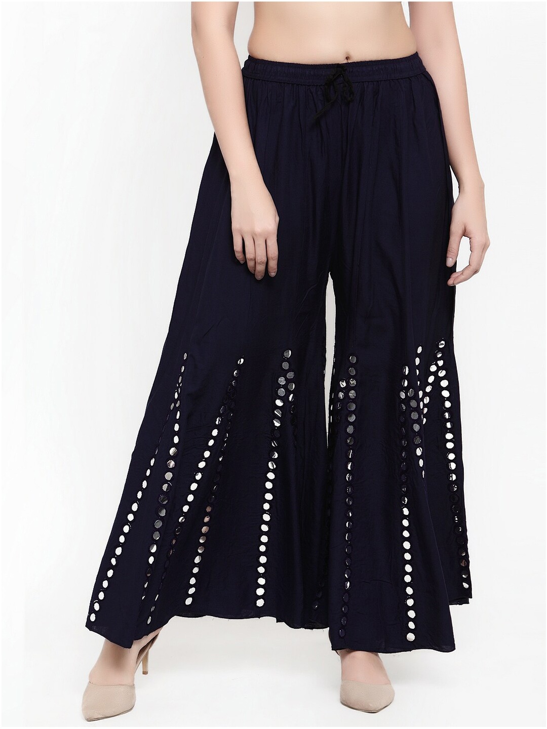 Miaz Lifestyle Women Flared Ethnic Motifs Embroidered Mirror Work Detailed Palazzo, Navy blue
Miaz Lifestyle Women Flared Ethnic Motifs Embroidered Mirror Work Detailed Palazzo, Navy blue