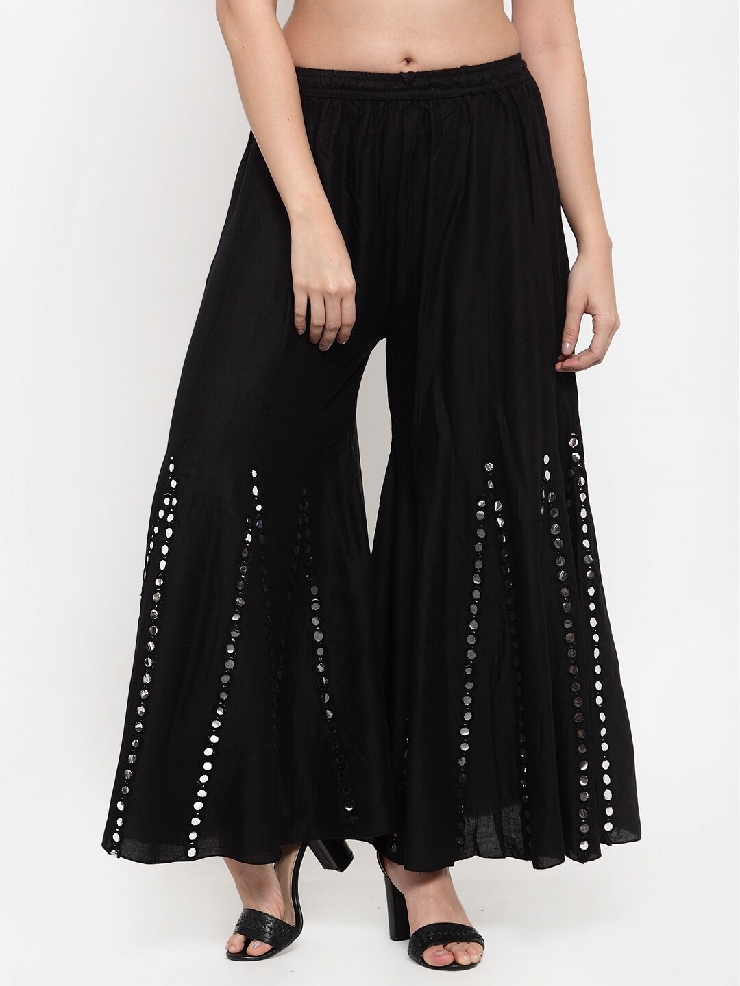 Miaz Lifestyle Women Flared Ethnic Motifs Embroidered Mirror Work Detailed Palazzo, Black
Miaz Lifestyle Women Flared Ethnic Motifs Embroidered Mirror Work Detailed Palazzo, Black