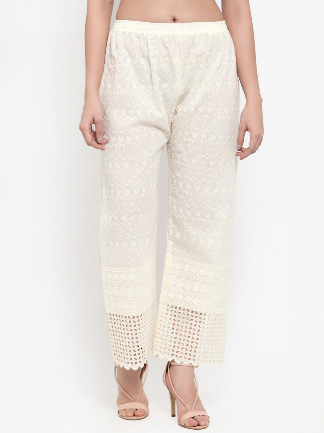 Miaz Lifestyle Women Ethnic Motifs Embroidered Knitted Cotton Wide Leg Palazzos, Cream
Miaz Lifestyle Women Ethnic Motifs Embroidered Knitted Cotton Wide Leg Palazzos, Cream