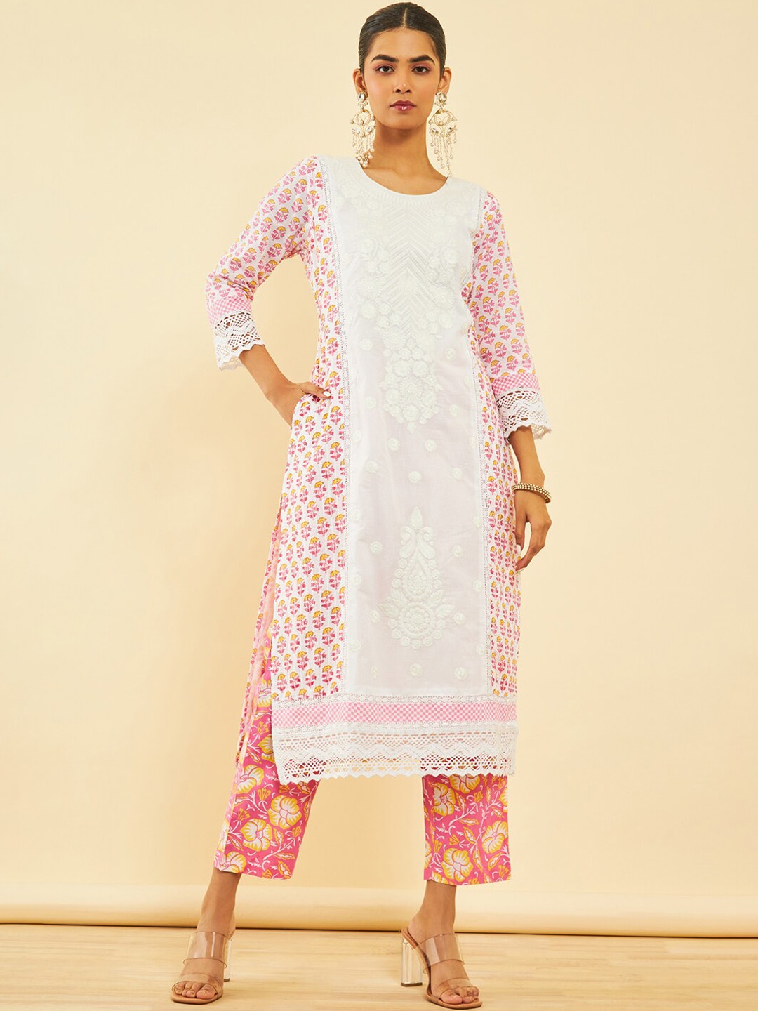 Soch Ethnic Motifs Embroidered Panelled Pure Cotton Kurta with Trousers & Dupatta, White
Soch Ethnic Motifs Embroidered Panelled Pure Cotton Kurta with Trousers & Dupatta, White