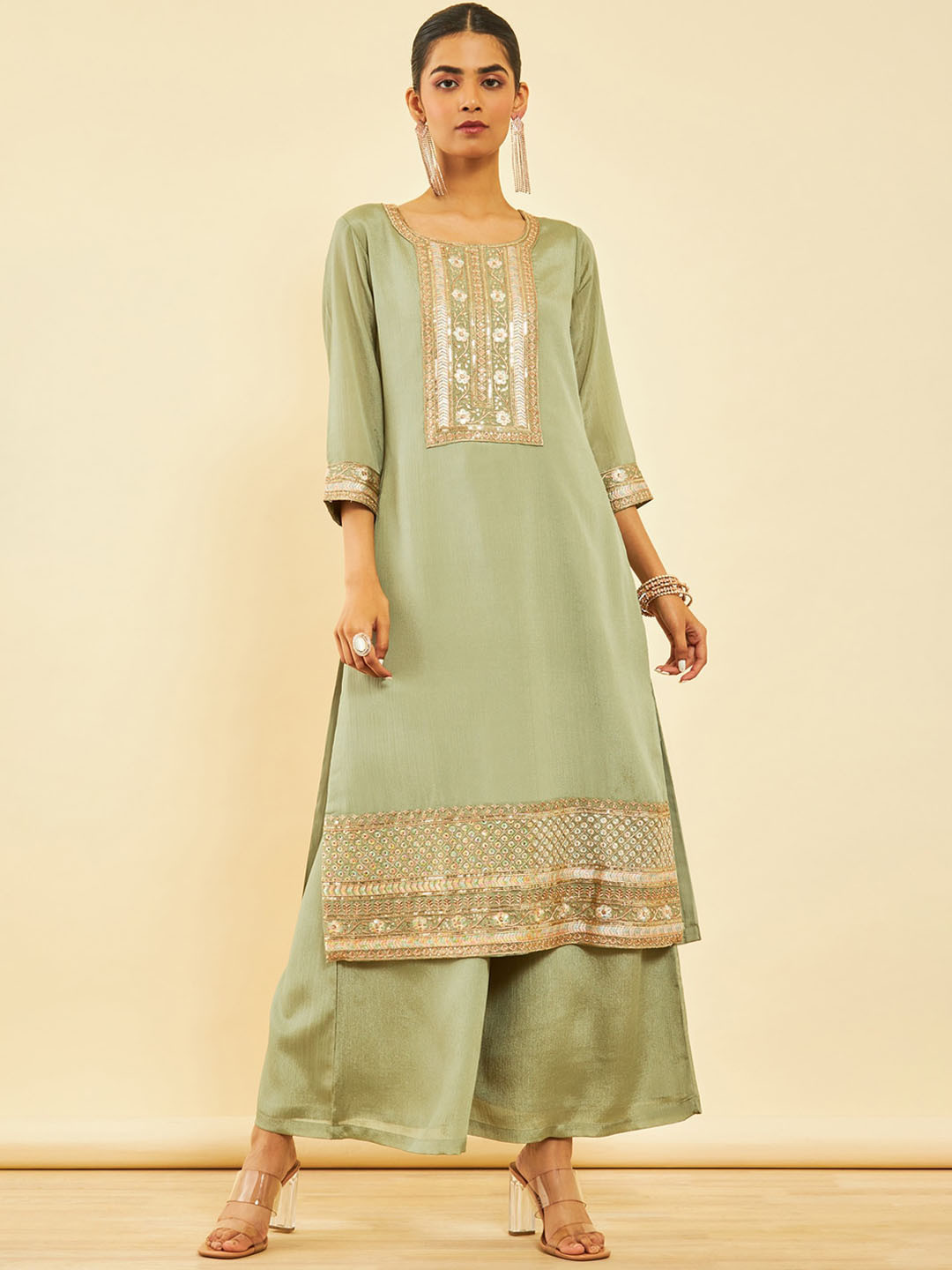 Soch Women Ethnic Motifs Embroidered Regular Sequinned Kurta with Palazzos & Dupatta, Green
Soch Women Ethnic Motifs Embroidered Regular Sequinned Kurta with Palazzos & Dupatta, Green
