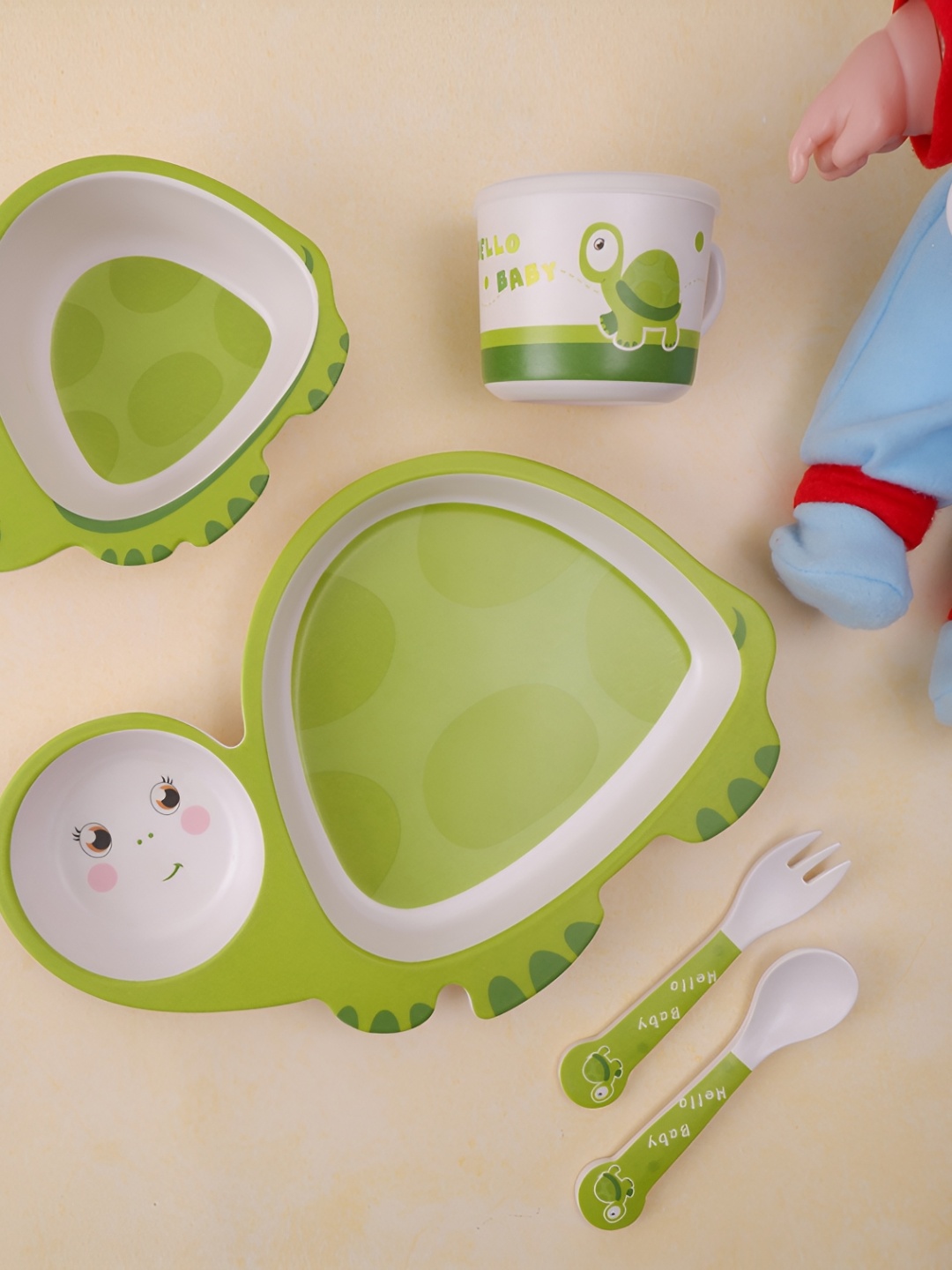 THE BAMBOO CO Kids Green & White 5 Pieces Tully Turtle Printed Bamboo Matte Dinner Set
THE BAMBOO CO Kids Green & White 5 Pieces Tully Turtle Printed Bamboo Matte Dinner Set