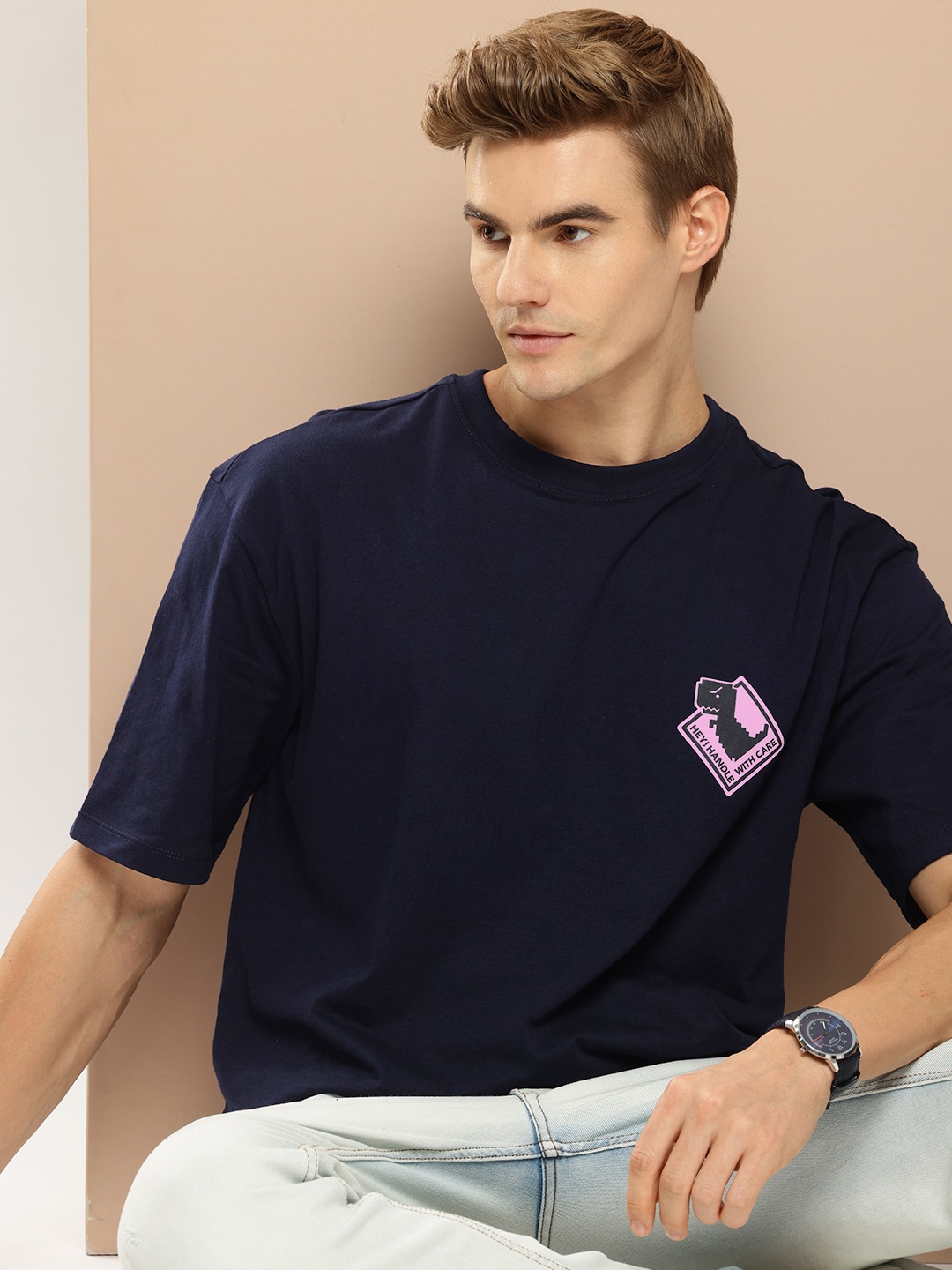 INVICTUS Relaxed Fit Drop-Shoulder Sleeves Pure Cotton T-shirt with Minimal Print, Navy blue
INVICTUS Relaxed Fit Drop-Shoulder Sleeves Pure Cotton T-shirt with Minimal Print, Navy blue