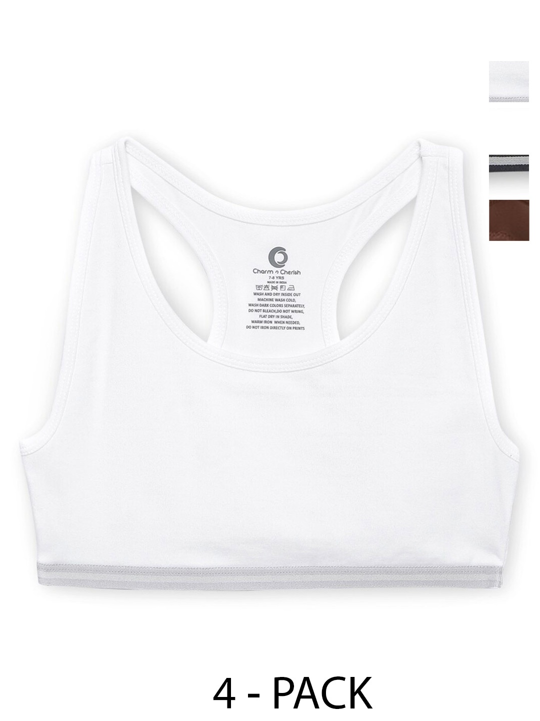 Charm n Cherish Girls Pack Of 4 Workout Bra Full Coverage Non Padded All Day Comfort, White
Charm n Cherish Girls Pack Of 4 Workout Bra Full Coverage Non Padded All Day Comfort, White
