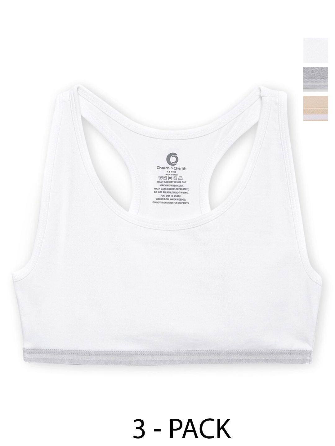 Charm n Cherish Girls Pack Of 4 Workout Bra Full Coverage Non Padded All Day Comfort, White