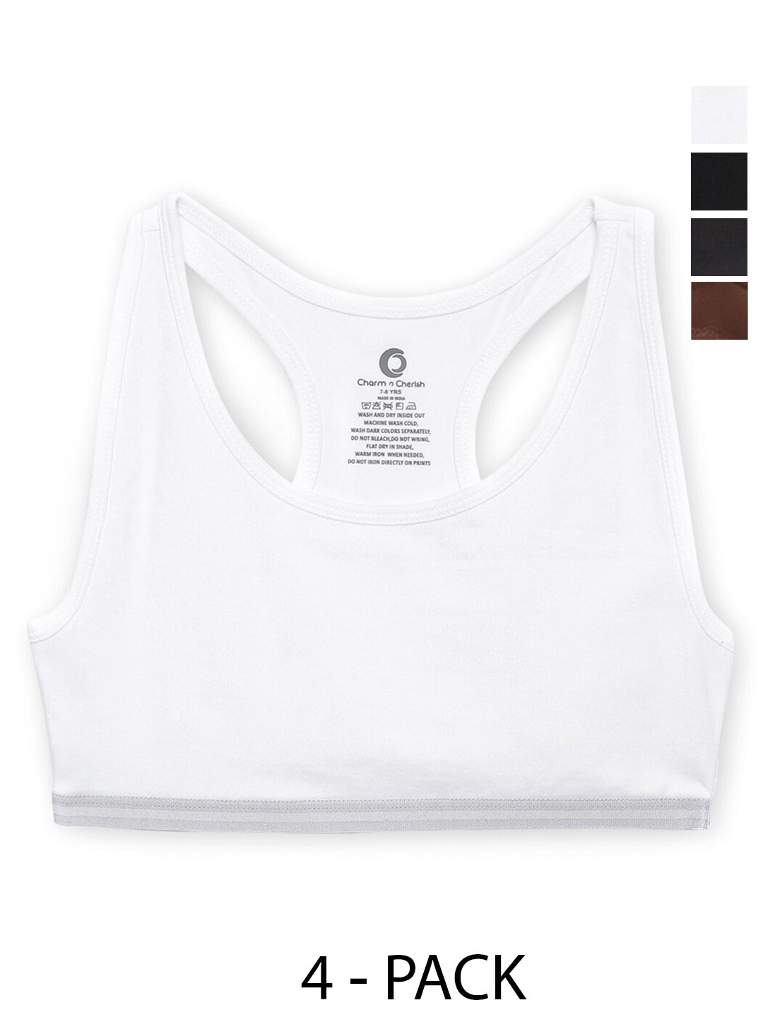 Charm n Cherish Girls Pack Of 4 Full Coverage Cotton Workout Bra With All Day Comfort, Beige
Charm n Cherish Girls Pack Of 4 Full Coverage Cotton Workout Bra With All Day Comfort, Beige