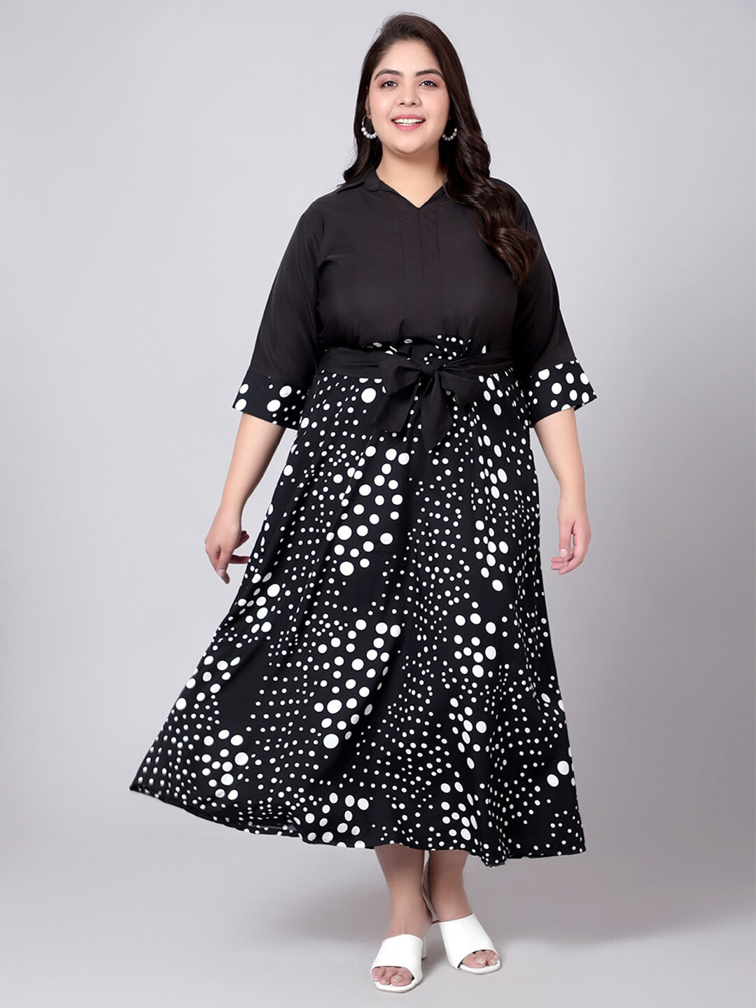 Indietoga Plus Size Polka Dot Printed Shirt Collar Fit & Flare Midi Casual Dress, Black
Indietoga Plus Size Polka Dot Printed Shirt Collar Fit & Flare Midi Casual Dress, Black