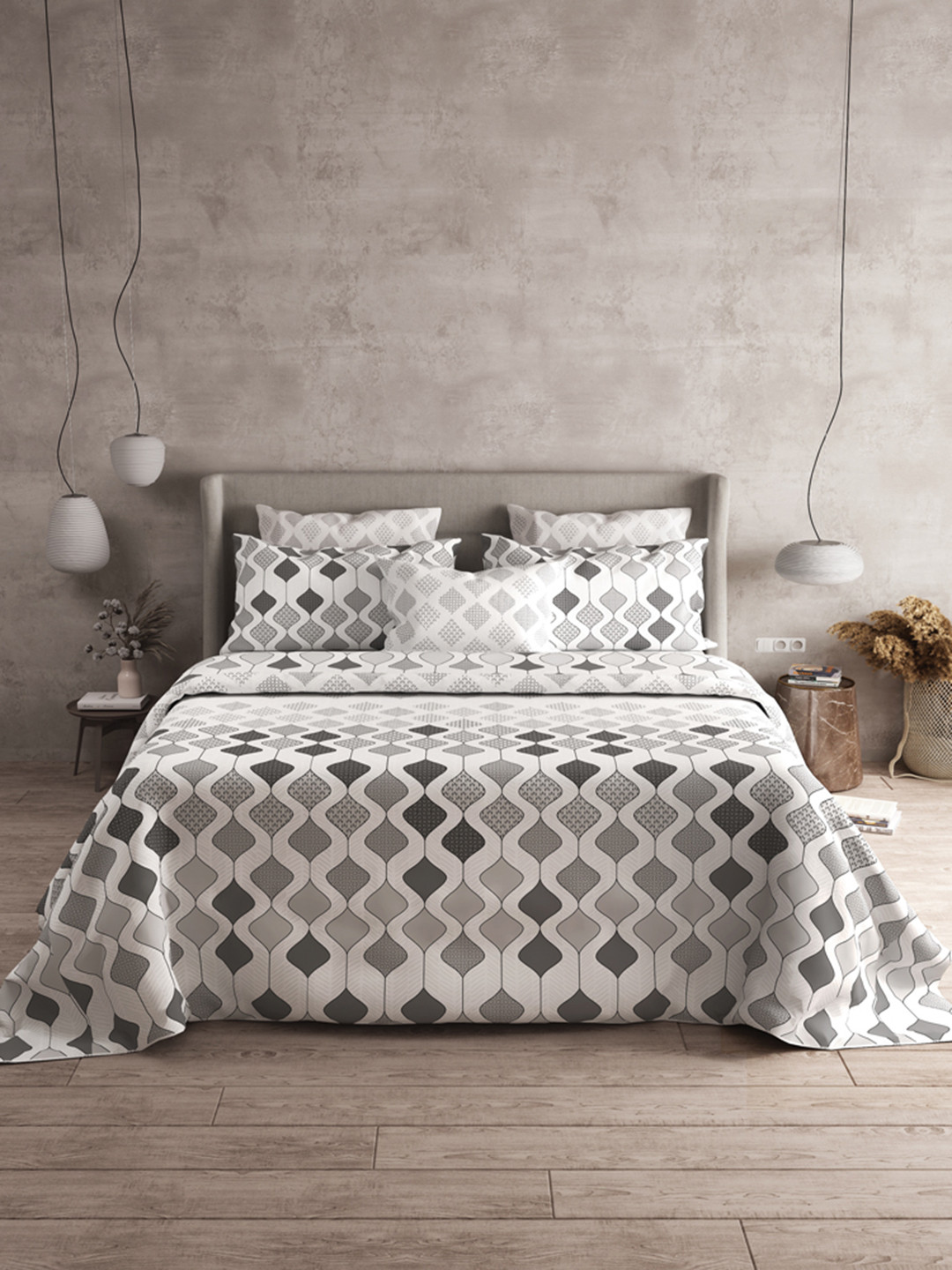 LABHAM Grey & White Geometric 120 TC Cotton King Bedsheet with 2 Pillow Covers
LABHAM Grey & White Geometric 120 TC Cotton King Bedsheet with 2 Pillow Covers