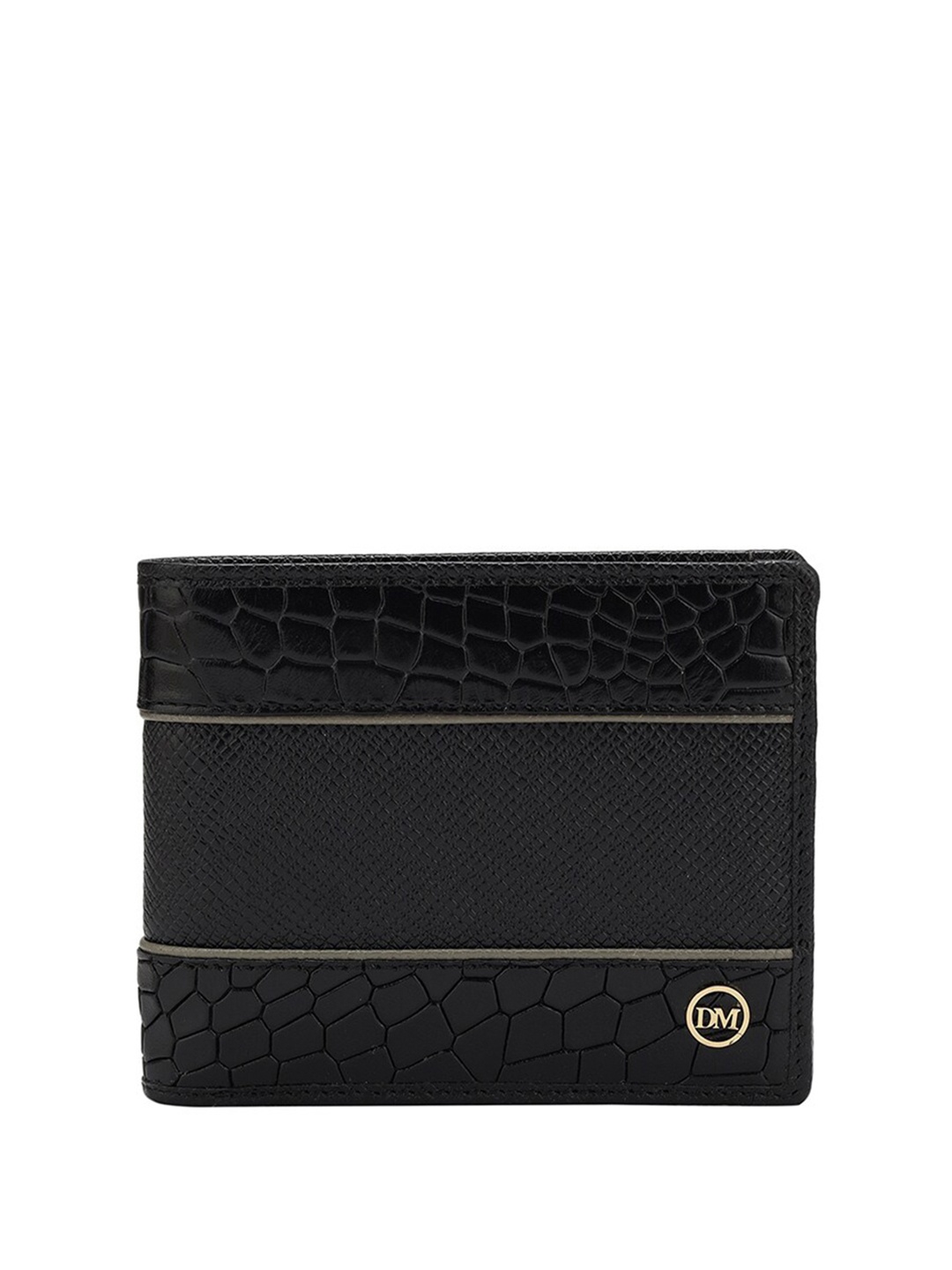 Da Milano Men Textured Leather Two Fold Wallet, Black