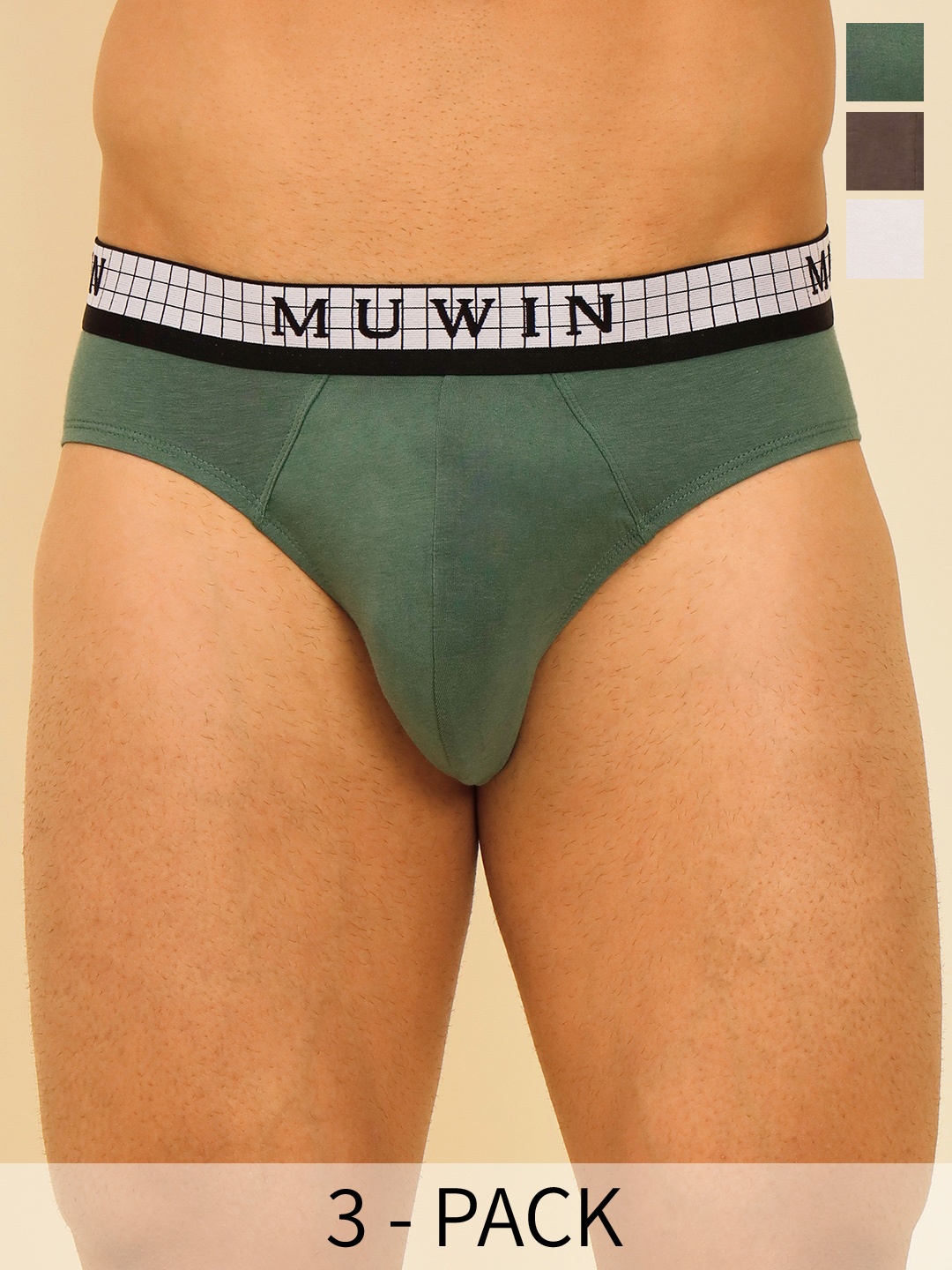 MUWIN Pack Of 3 Low-Rise Anti-Microbial Cotton Modal Bikini Briefs MRV-MU-BRIF-C029, Green
MUWIN Pack Of 3 Low-Rise Anti-Microbial Cotton Modal Bikini Briefs MRV-MU-BRIF-C029, Green