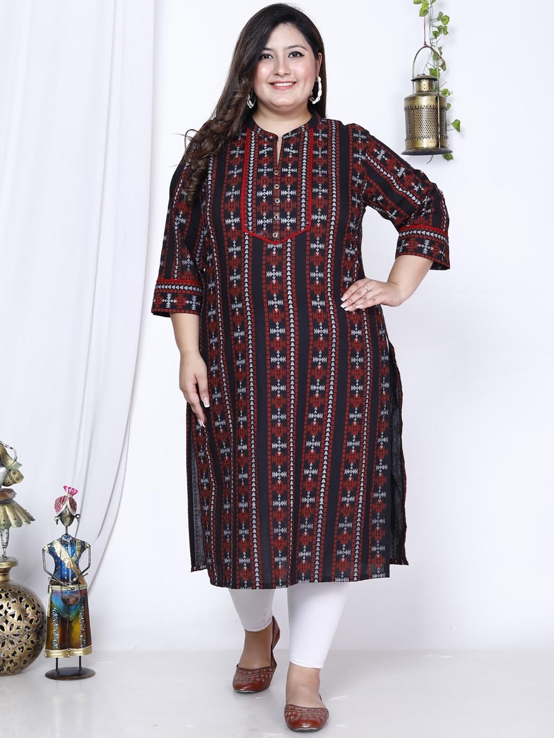 KALINI Plus Size Geometric Embroidered Band Collar Thread Work Cotton Straight Kurta, Black
KALINI Plus Size Geometric Embroidered Band Collar Thread Work Cotton Straight Kurta, Black