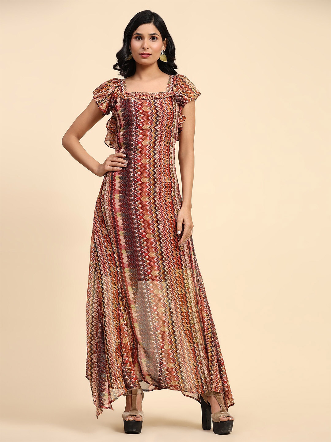 RACHNA Ethnic Motifs Printed Square Neck Flutter Sleeves Ruffles Georgette Maxi Dress, Brown
RACHNA Ethnic Motifs Printed Square Neck Flutter Sleeves Ruffles Georgette Maxi Dress, Brown
