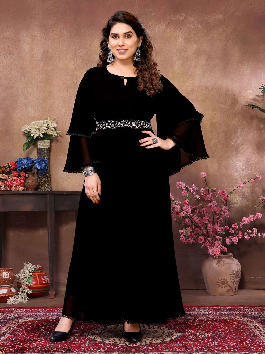 Titanium Silk Industries Keyhole Neck Bell Sleeves Georgette Fit & Flare Dress With Belt, Black
Titanium Silk Industries Keyhole Neck Bell Sleeves Georgette Fit & Flare Dress With Belt, Black