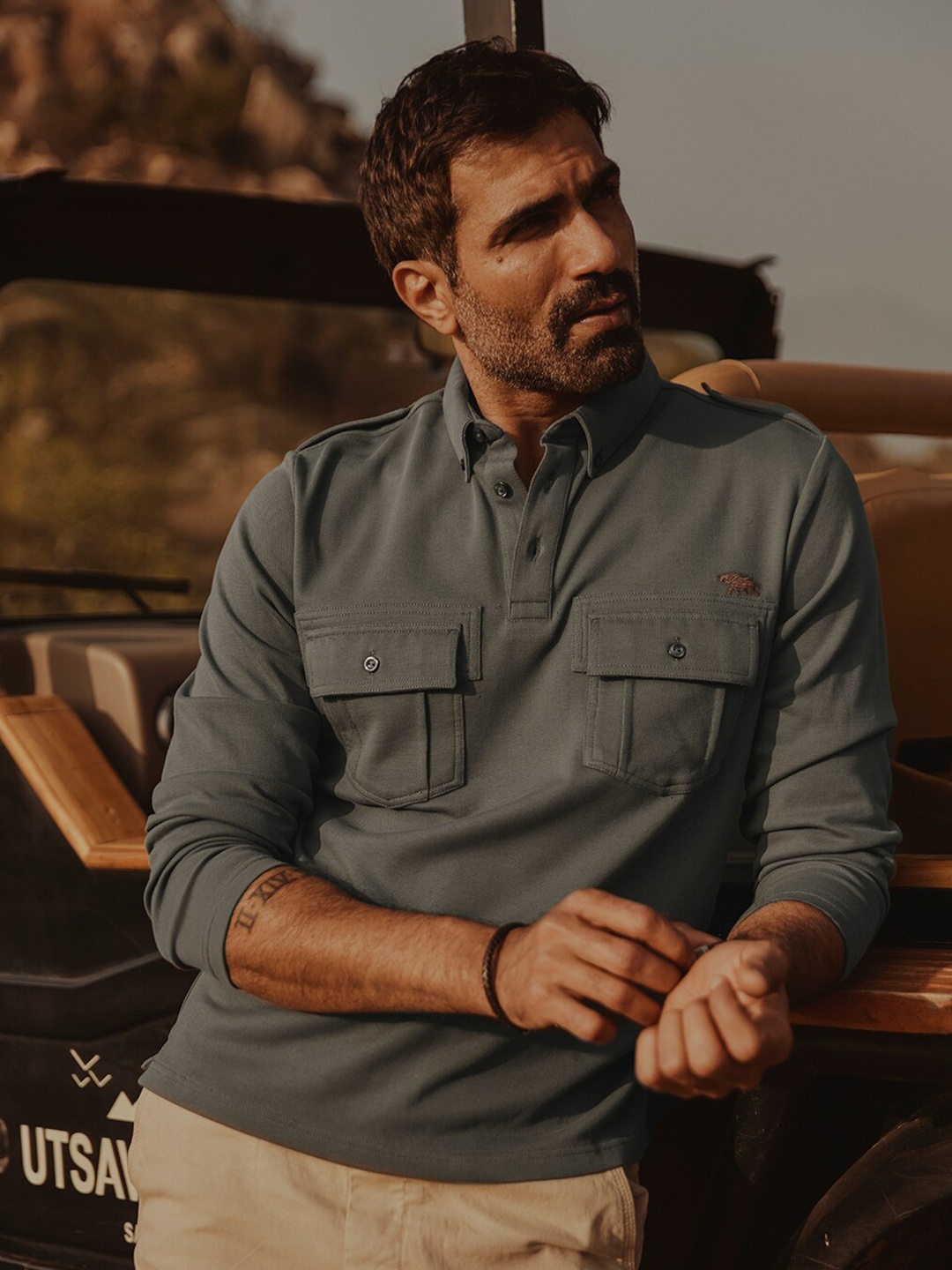 Andamen Escape Polo Collar Long Sleeves Pockets Cotton Regular T-shirt With Epaulettes, Olive
Andamen Escape Polo Collar Long Sleeves Pockets Cotton Regular T-shirt With Epaulettes, Olive