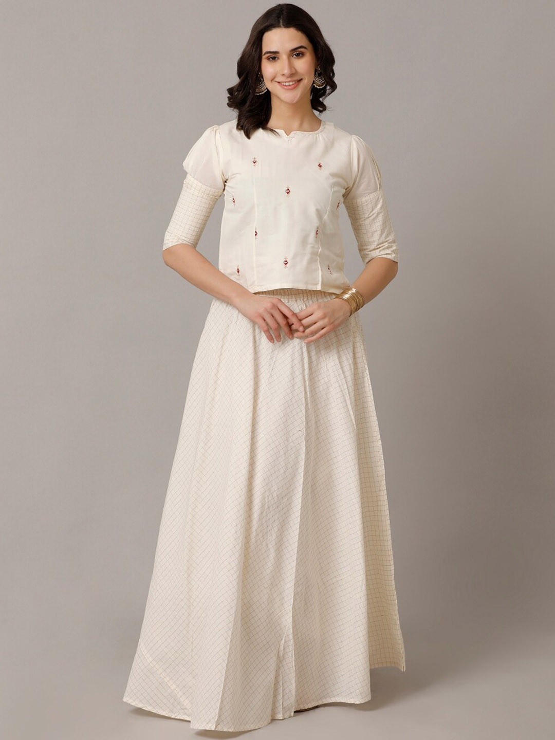 NAYRA Embroidered V-Neck Lehenga Choli, White