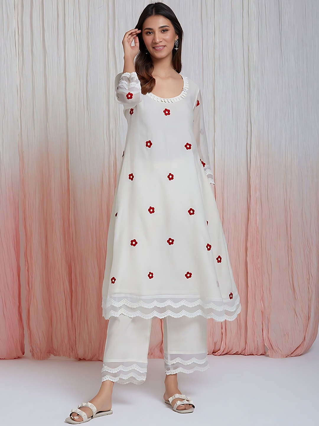 PMD Fashion Floral Embroidered Chikankari Georgette A-Line Kurta With Dupatta, White
PMD Fashion Floral Embroidered Chikankari Georgette A-Line Kurta With Dupatta, White