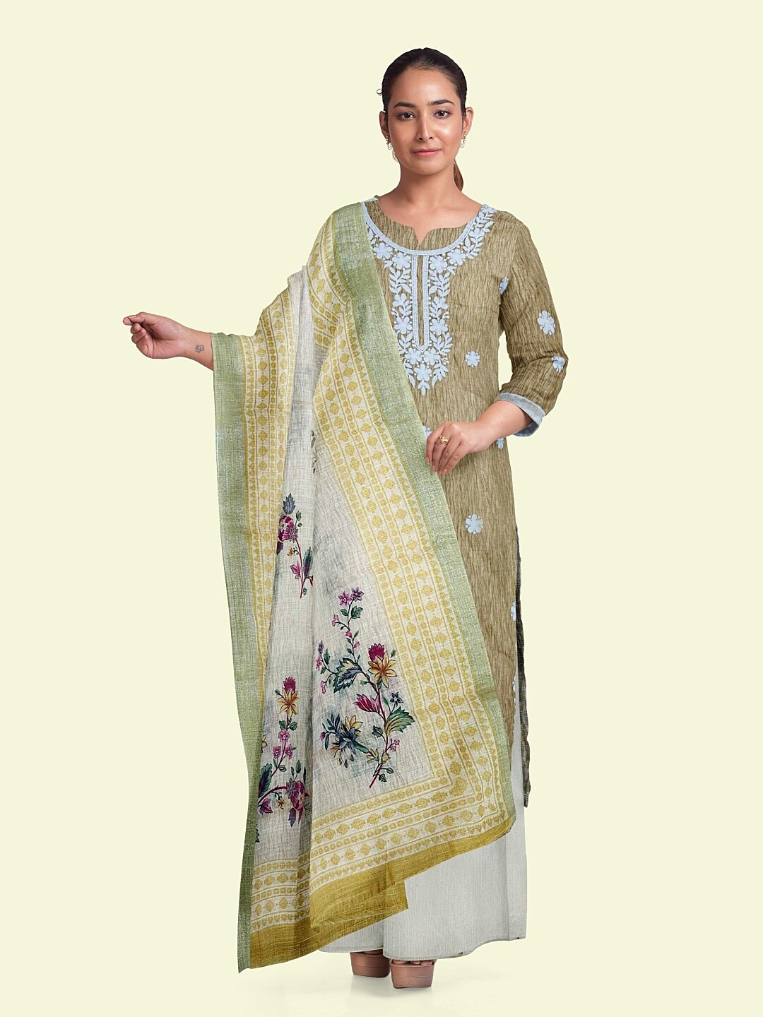 STAVA CREATION Floral Embroidered Linen Unstitched Dress Material, Khaki
STAVA CREATION Floral Embroidered Linen Unstitched Dress Material, Khaki