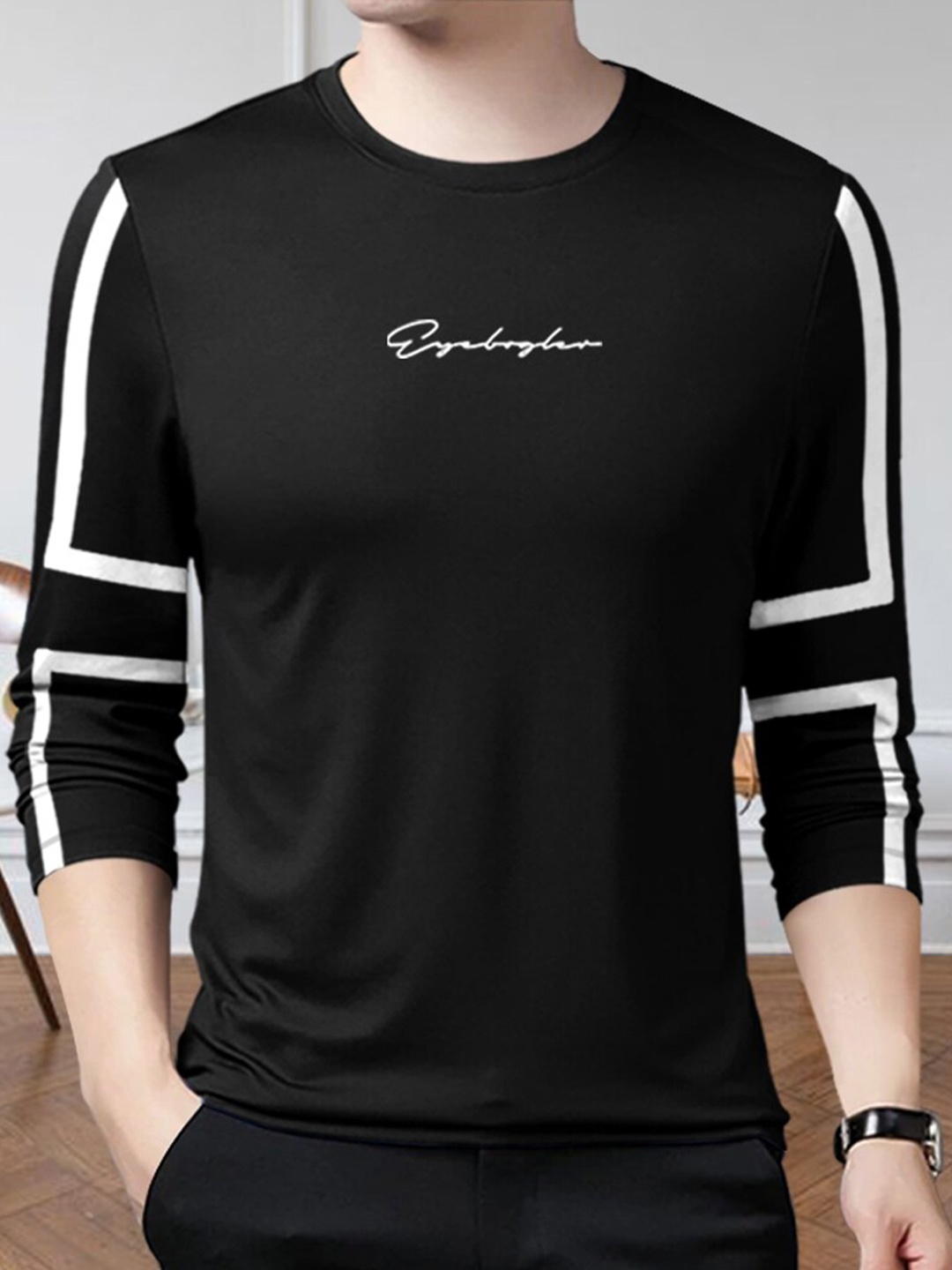 Eyebogler Typography Printed Cotton Round Neck Long Sleeves Applique Casual T-shirt, Black
Eyebogler Typography Printed Cotton Round Neck Long Sleeves Applique Casual T-shirt, Black