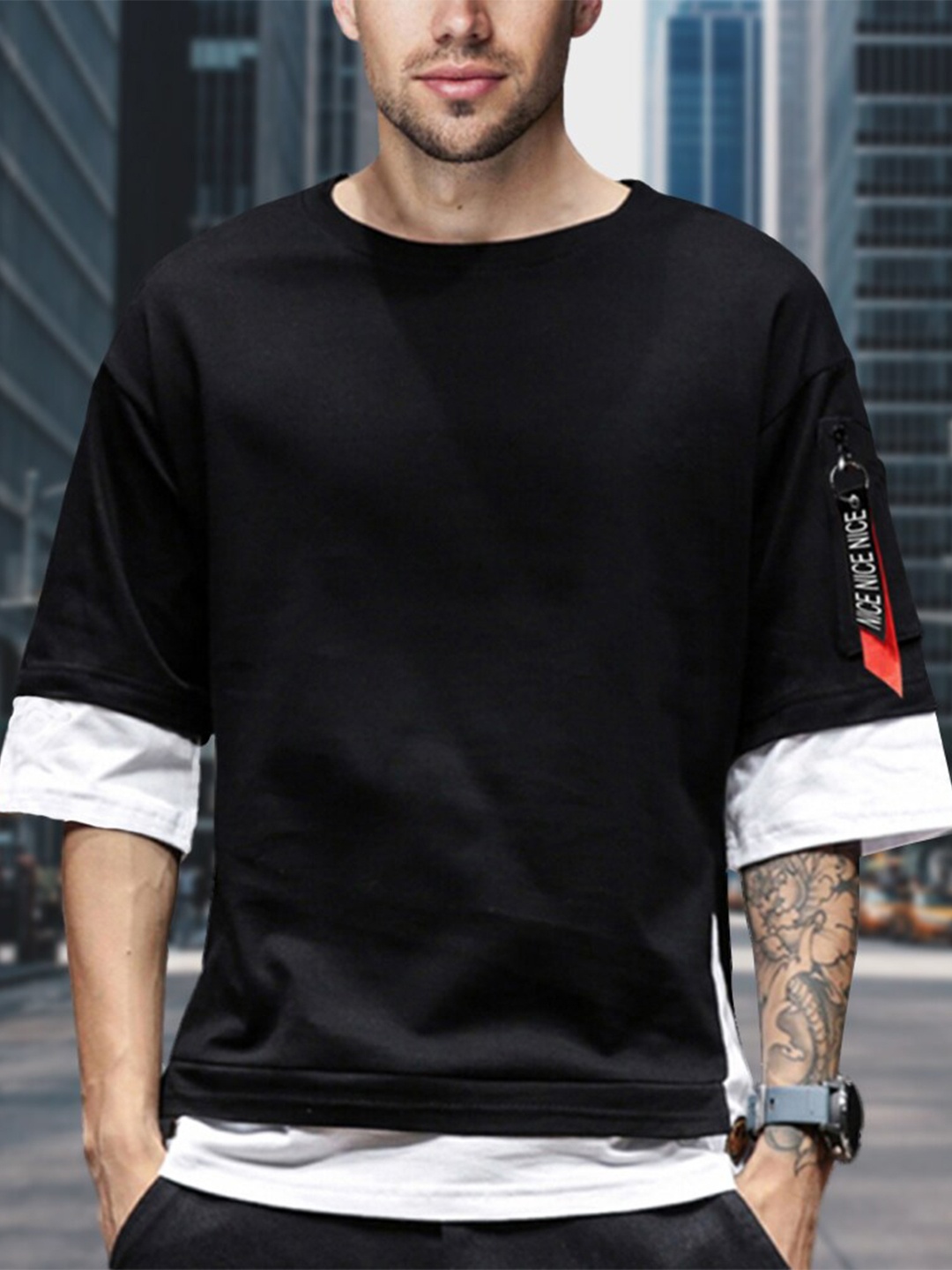 Eyebogler Cotton Round Neck Three-Quarter Sleeves Pockets Oversized Casual T-shirt, Black
Eyebogler Cotton Round Neck Three-Quarter Sleeves Pockets Oversized Casual T-shirt, Black