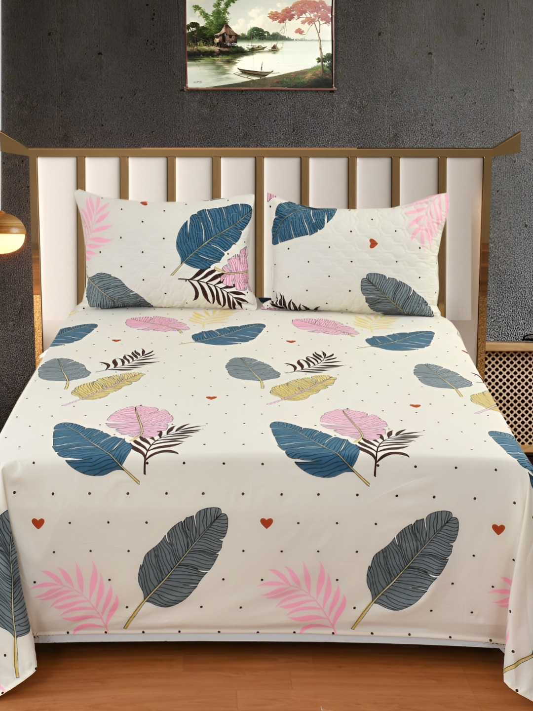 Nivasam Daffodil Cream & Blue Floral Cotton 400 TC King Bedsheet with 2 Pillow Covers
Nivasam Daffodil Cream & Blue Floral Cotton 400 TC King Bedsheet with 2 Pillow Covers