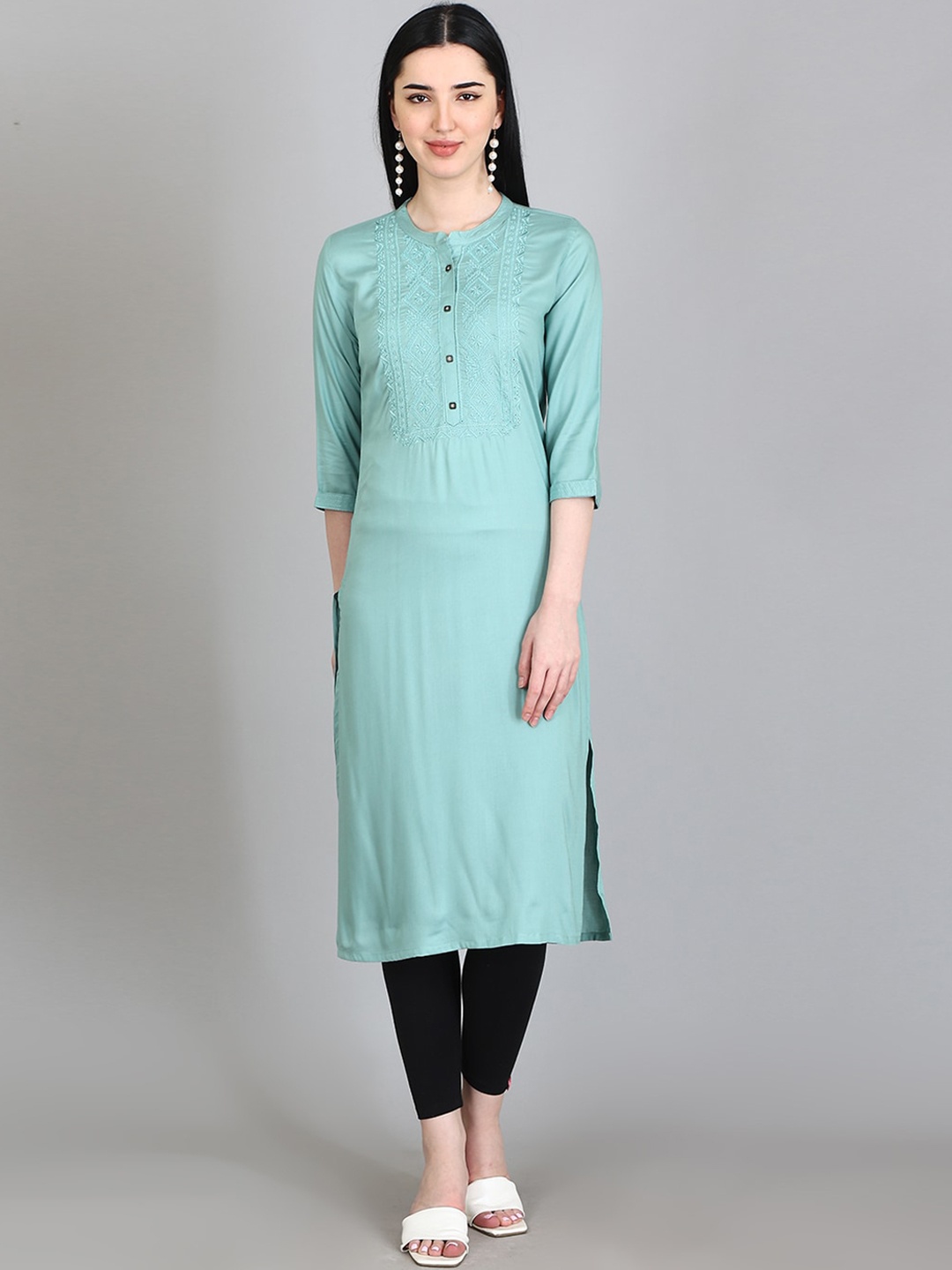 Alena Ethnic Motifs Yoke Design Mandarin Collar Thread Work Pure Liva Straight Kurta, Green
Alena Ethnic Motifs Yoke Design Mandarin Collar Thread Work Pure Liva Straight Kurta, Green