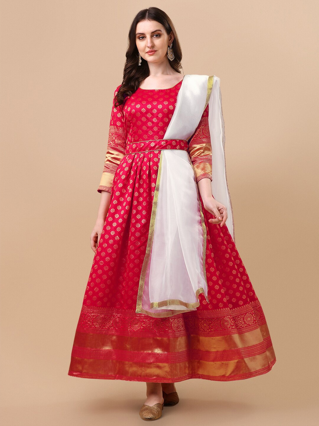 Vidraa Western Store Ethnic Motifs Woven Design Maxi Ethnic Dress With Belt & Dupatta, Red
Vidraa Western Store Ethnic Motifs Woven Design Maxi Ethnic Dress With Belt & Dupatta, Red