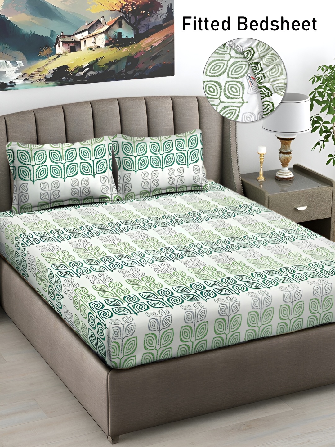 FABINALIV White & Green Floral Print 300 TC Fitted King Bedsheet & 2 Pillow Covers
FABINALIV White & Green Floral Print 300 TC Fitted King Bedsheet & 2 Pillow Covers