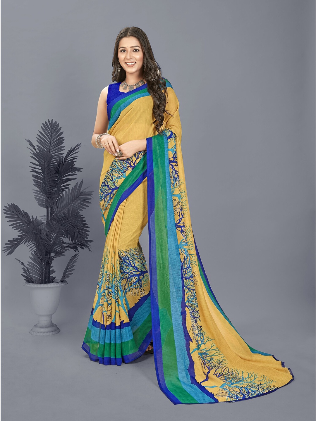 ANAND SAREES Floral Printed Saree, Green