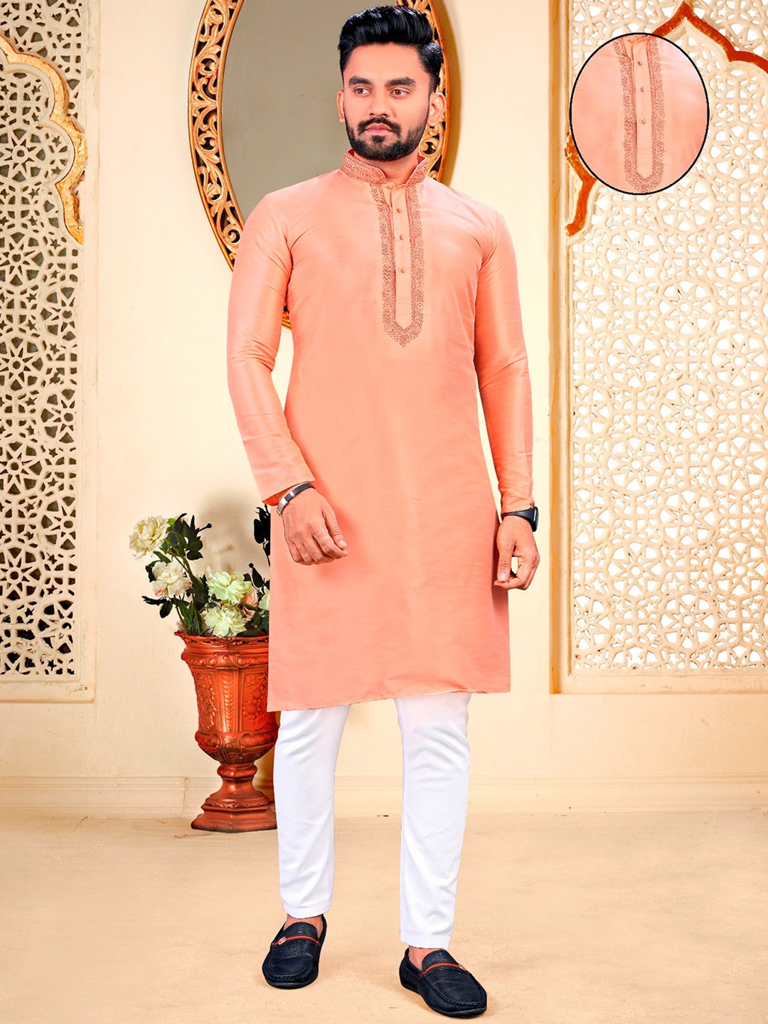 PERFECTBLUE Floral Embroidered Thread Work Mandarin Collar Cotton Straight Kurta, Pink
PERFECTBLUE Floral Embroidered Thread Work Mandarin Collar Cotton Straight Kurta, Pink