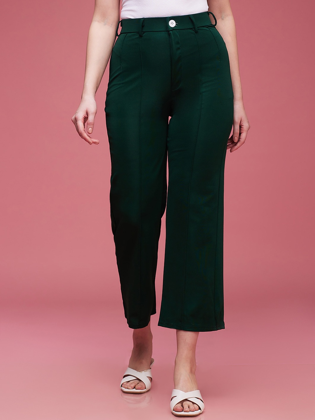 DressBerry Women Green Classic Flared High-Rise Wrinkle Free Cropped Culottes Trousers
DressBerry Women Green Classic Flared High-Rise Wrinkle Free Cropped Culottes Trousers