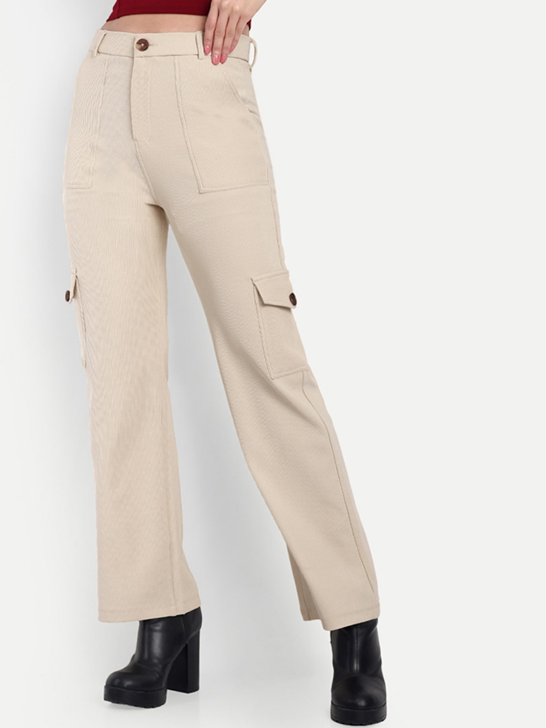 BROADSTAR Women Smart Straight Fit High Rise Easy Wash Corduroy Cargos Trousers, Beige
BROADSTAR Women Smart Straight Fit High Rise Easy Wash Corduroy Cargos Trousers, Beige
