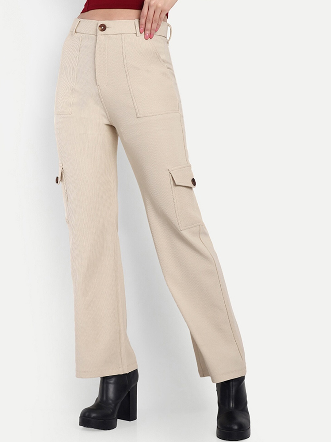 BROADSTAR Women Smart Straight Fit High Rise Easy Wash Corduroy Cargos Trousers, Beige
BROADSTAR Women Smart Straight Fit High Rise Easy Wash Corduroy Cargos Trousers, Beige