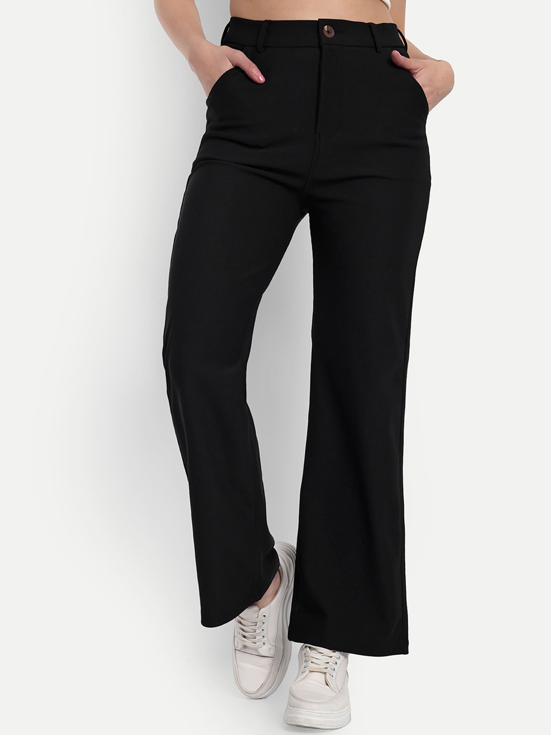 BROADSTAR Women Smart Straight Fit High Rise Stretchable Easy Wash Corduroy Trousers, Black
BROADSTAR Women Smart Straight Fit High Rise Stretchable Easy Wash Corduroy Trousers, Black