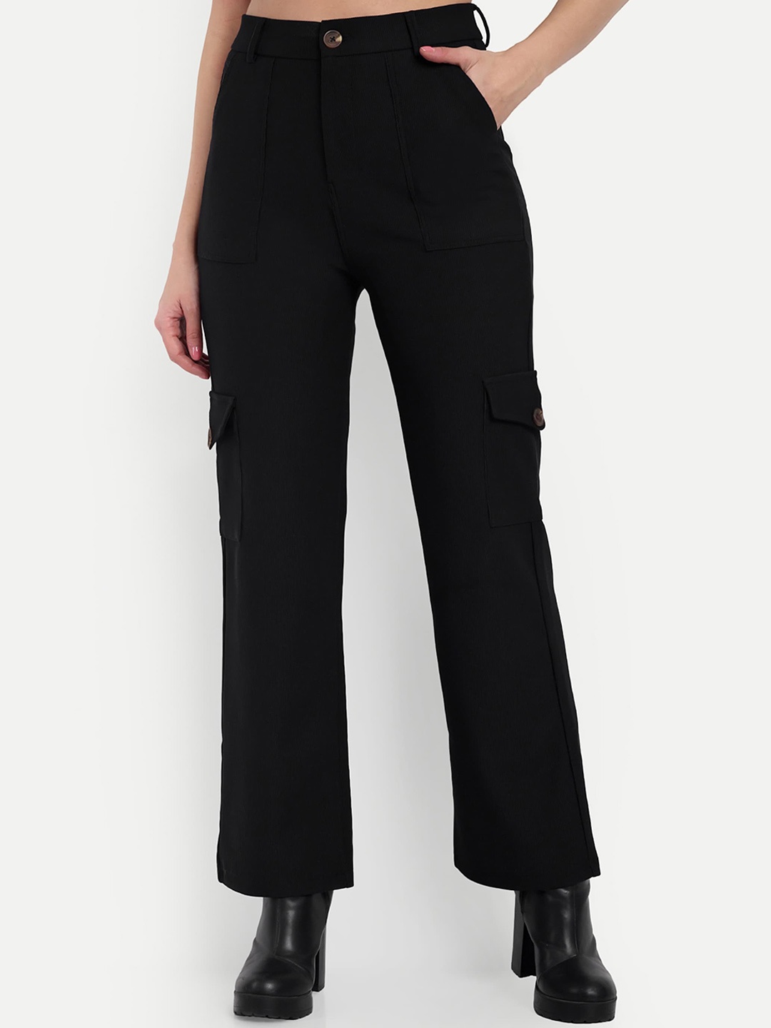 BROADSTAR Women Smart Straight Fit High Rise Easy Wash Corduroy Cargos Trousers, Black
BROADSTAR Women Smart Straight Fit High Rise Easy Wash Corduroy Cargos Trousers, Black