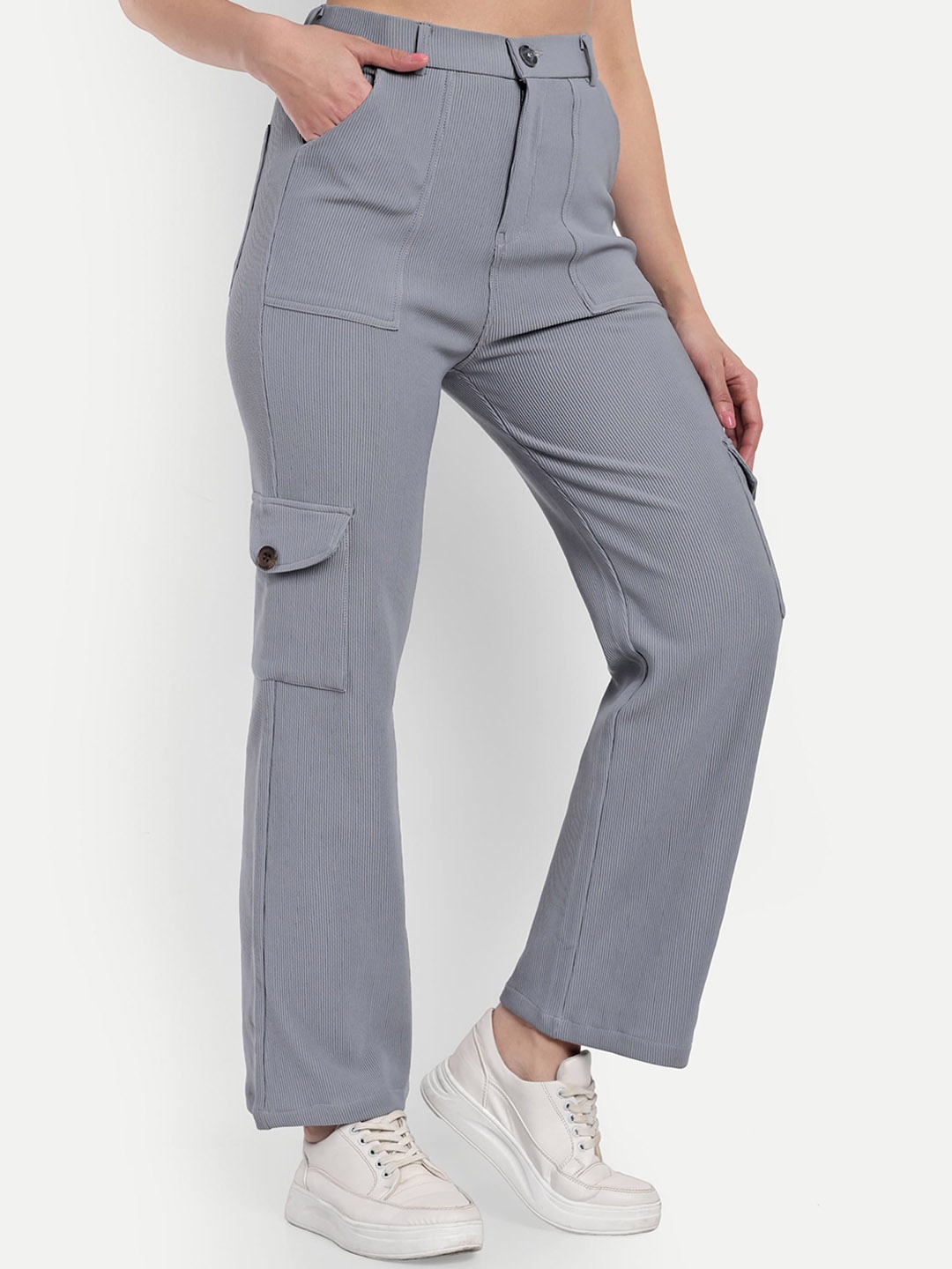 BROADSTAR Women Striped Smart Straight Fit High Rise Easy Wash Corduroy Cargos Trousers, Grey
BROADSTAR Women Striped Smart Straight Fit High Rise Easy Wash Corduroy Cargos Trousers, Grey