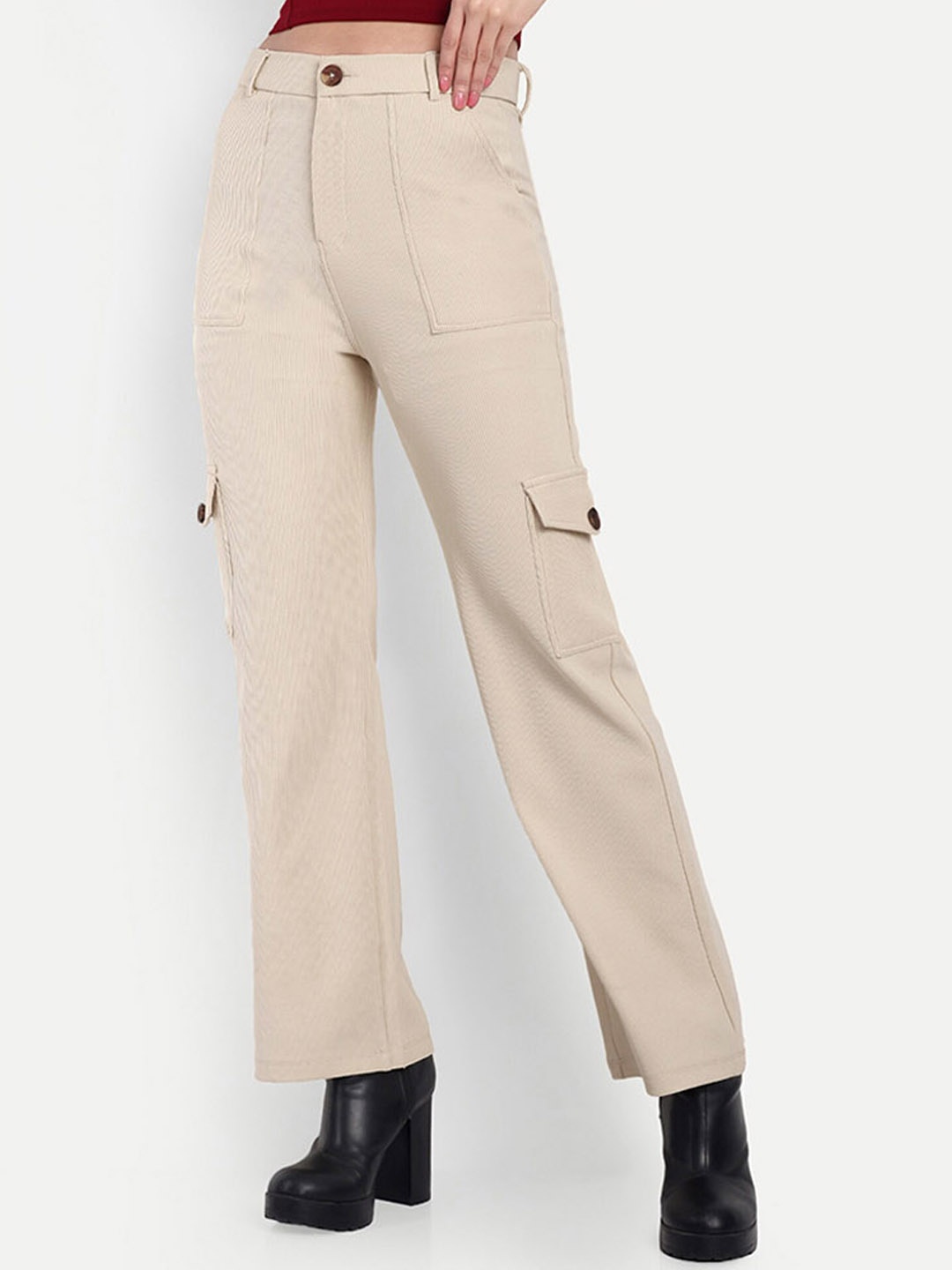 BROADSTAR Women Smart Straight Fit High-Rise Easy Wash Corduroy Cargo Trousers, Beige
BROADSTAR Women Smart Straight Fit High-Rise Easy Wash Corduroy Cargo Trousers, Beige