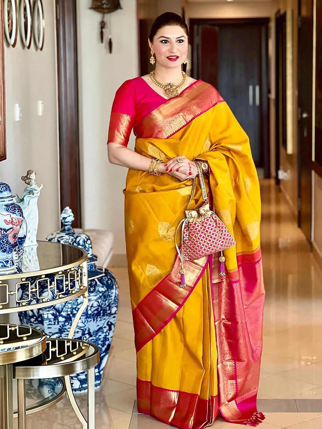Anjaneya Sarees Ethnic Motifs Woven Design Zari Banarasi Saree, Yellow
Anjaneya Sarees Ethnic Motifs Woven Design Zari Banarasi Saree, Yellow