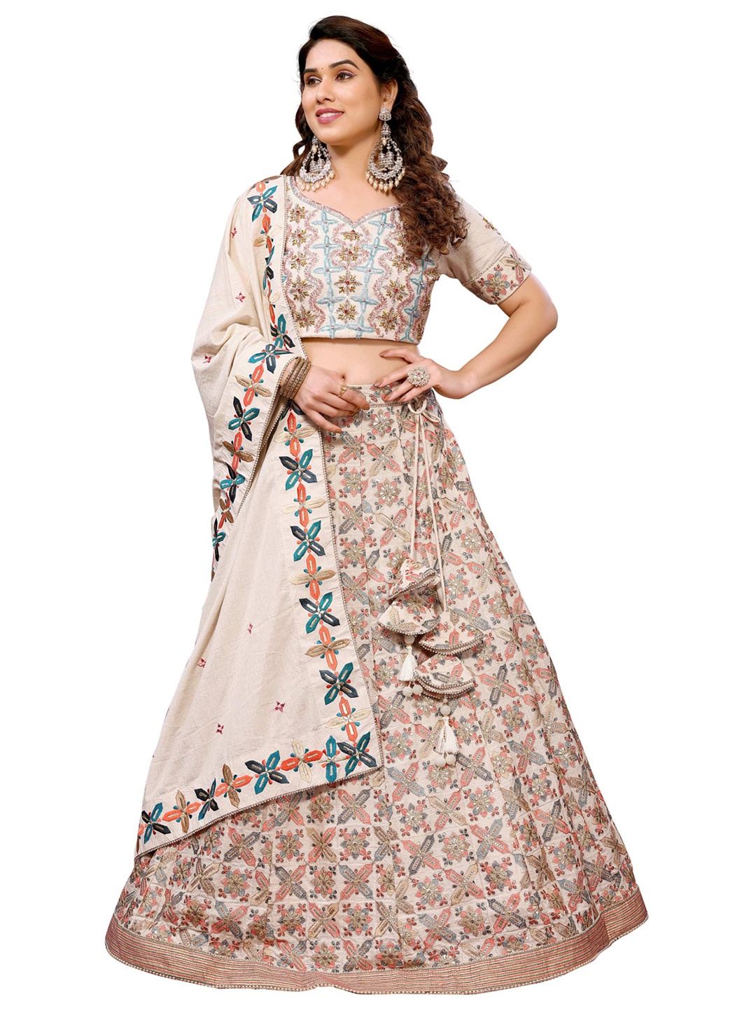 Krimmple Embroidered Beads & Stones Ready To Wear Lehenga & Blouse With Dupatta, Beige
Krimmple Embroidered Beads & Stones Ready To Wear Lehenga & Blouse With Dupatta, Beige