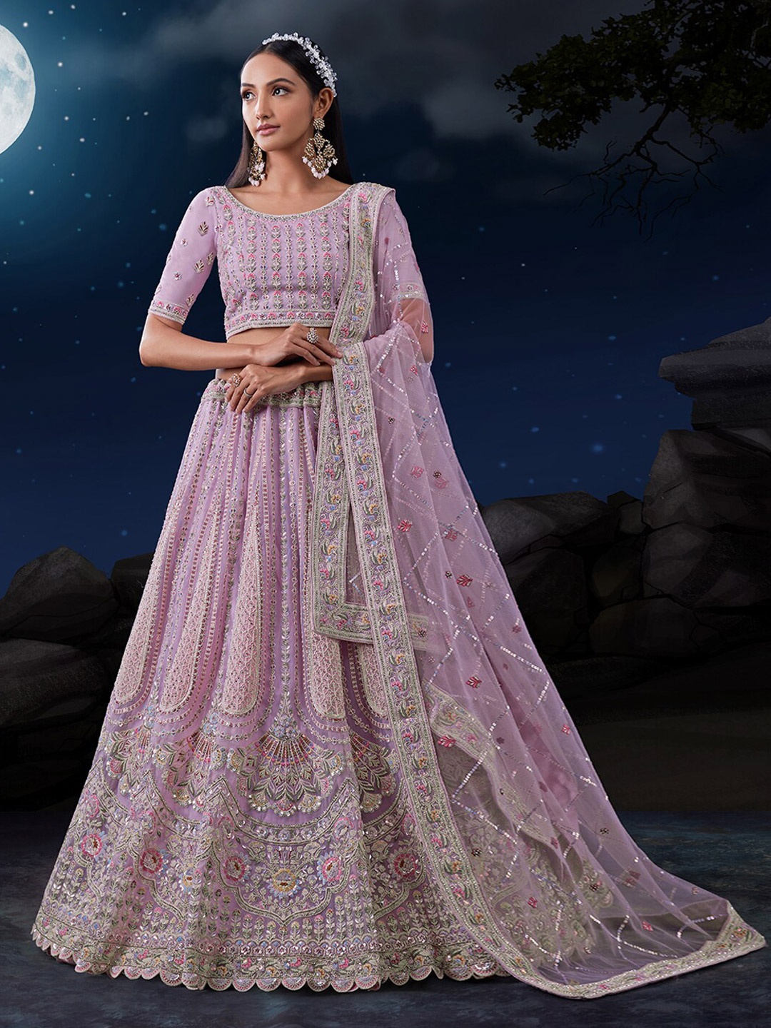Fusionic Embroidered Sequinned Semi-Stitched Lehenga & Unstitched Blouse With Dupatta, Lavender
Fusionic Embroidered Sequinned Semi-Stitched Lehenga & Unstitched Blouse With Dupatta, Lavender
