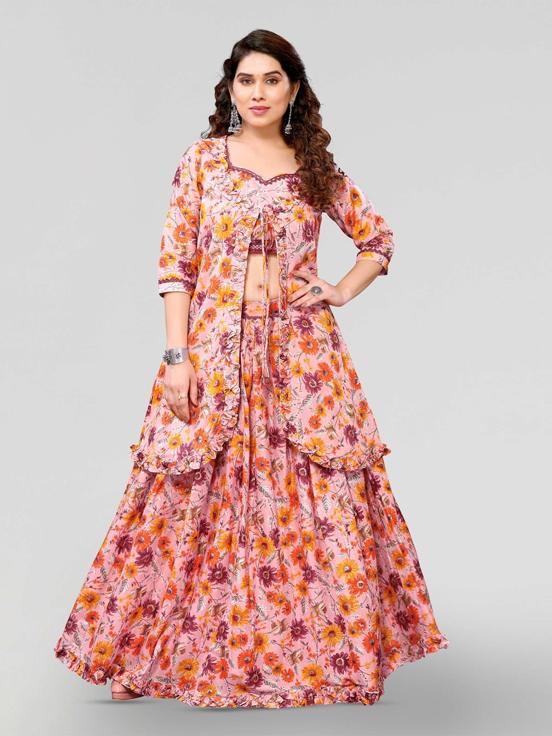 PYARI - A style for every story Floral Printed Ready to Wear Lehenga & Blouse With Shrug, Pink
PYARI - A style for every story Floral Printed Ready to Wear Lehenga & Blouse With Shrug, Pink
