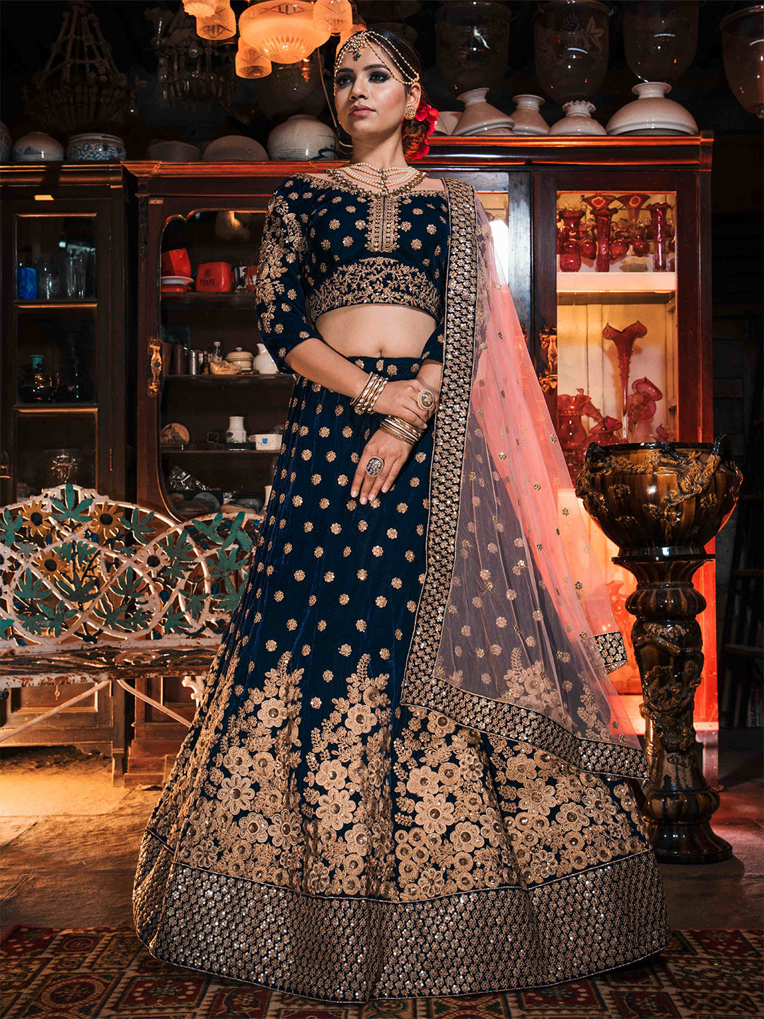 Zeel Clothing Embroidered Velvet Semi-Stitched Lehenga & Unstitched Blouse With Dupatta, Navy blue
Zeel Clothing Embroidered Velvet Semi-Stitched Lehenga & Unstitched Blouse With Dupatta, Navy blue