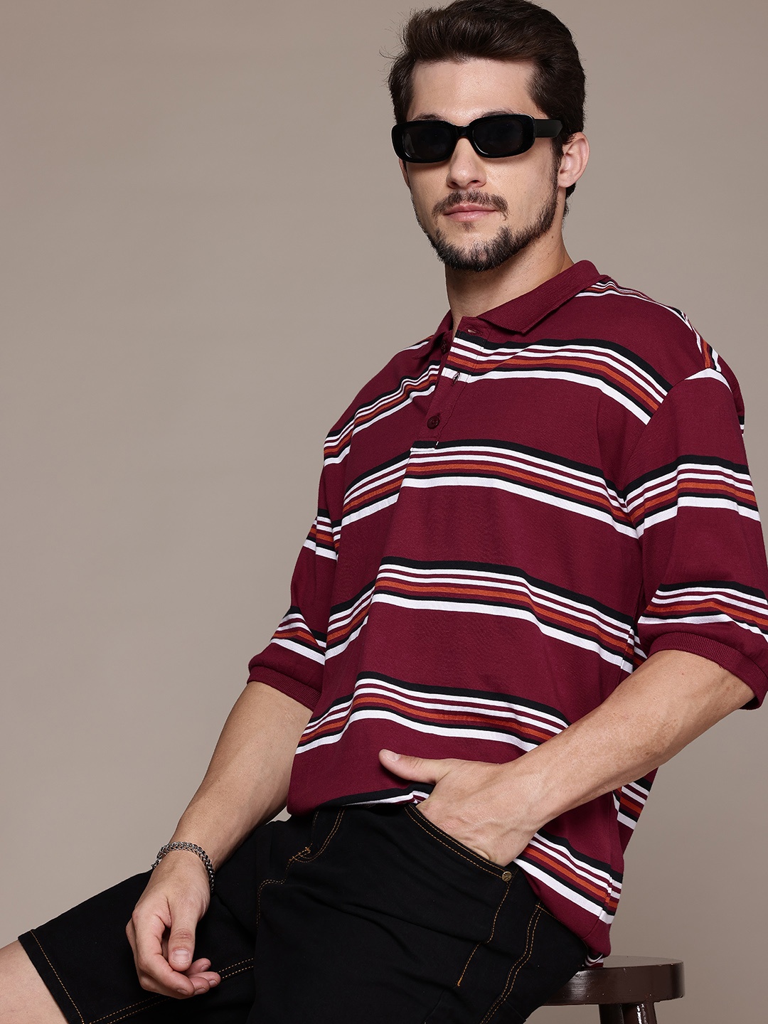 The Roadster Lifestyle Co. Striped Polo Collar Drop-Shoulder Sleeves Relaxed T-shirt, Maroon
The Roadster Lifestyle Co. Striped Polo Collar Drop-Shoulder Sleeves Relaxed T-shirt, Maroon