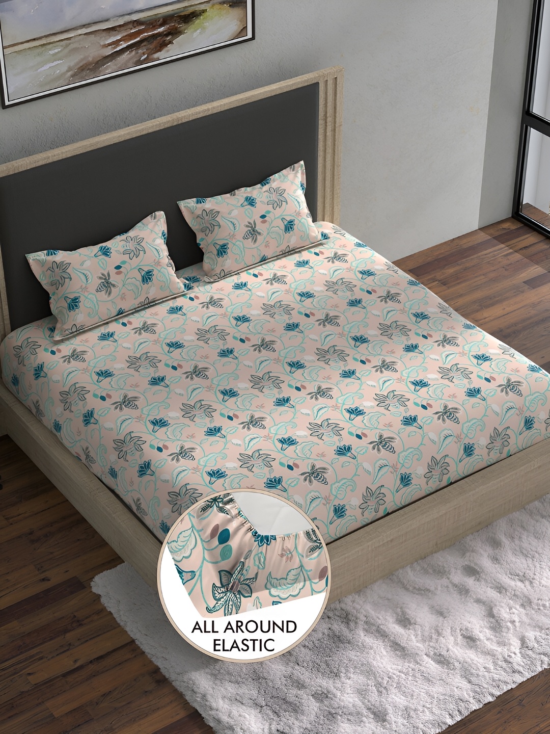 BELLA CASA Cream-Coloured & Blue Floral 180 TC Cotton King Bedsheet with 2 Pillow Covers
BELLA CASA Cream-Coloured & Blue Floral 180 TC Cotton King Bedsheet with 2 Pillow Covers
