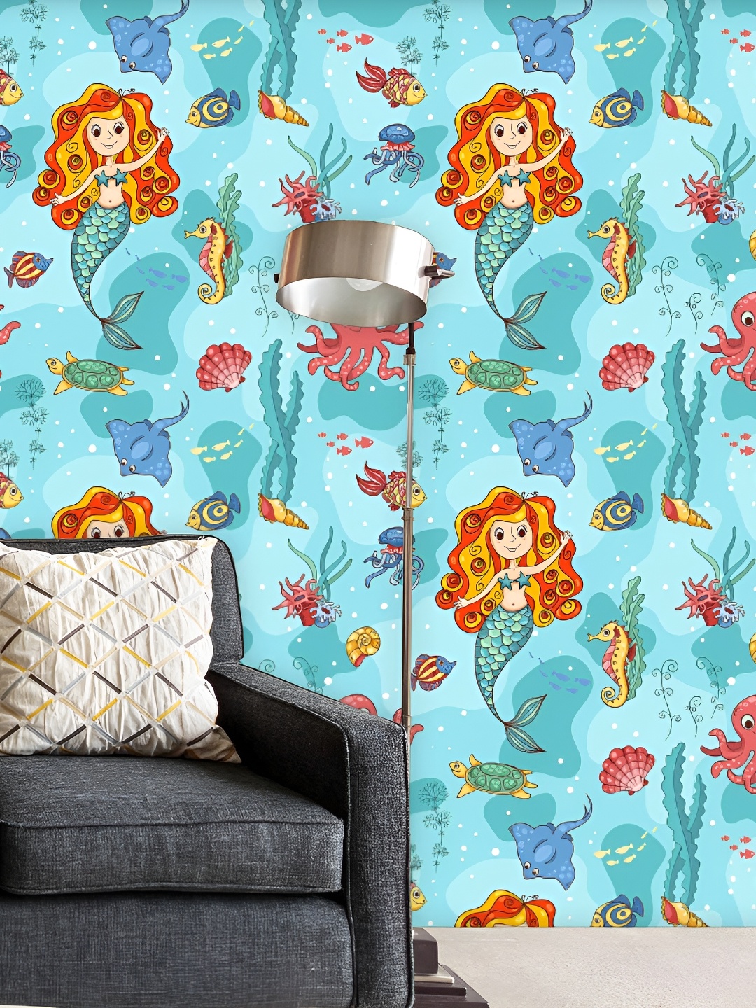 ArtzFolio Blue & Coral-Pink Mermaid-Printed Self-Adhesive Peel & Stick Laminated Wallpaper
ArtzFolio Blue & Coral-Pink Mermaid-Printed Self-Adhesive Peel & Stick Laminated Wallpaper